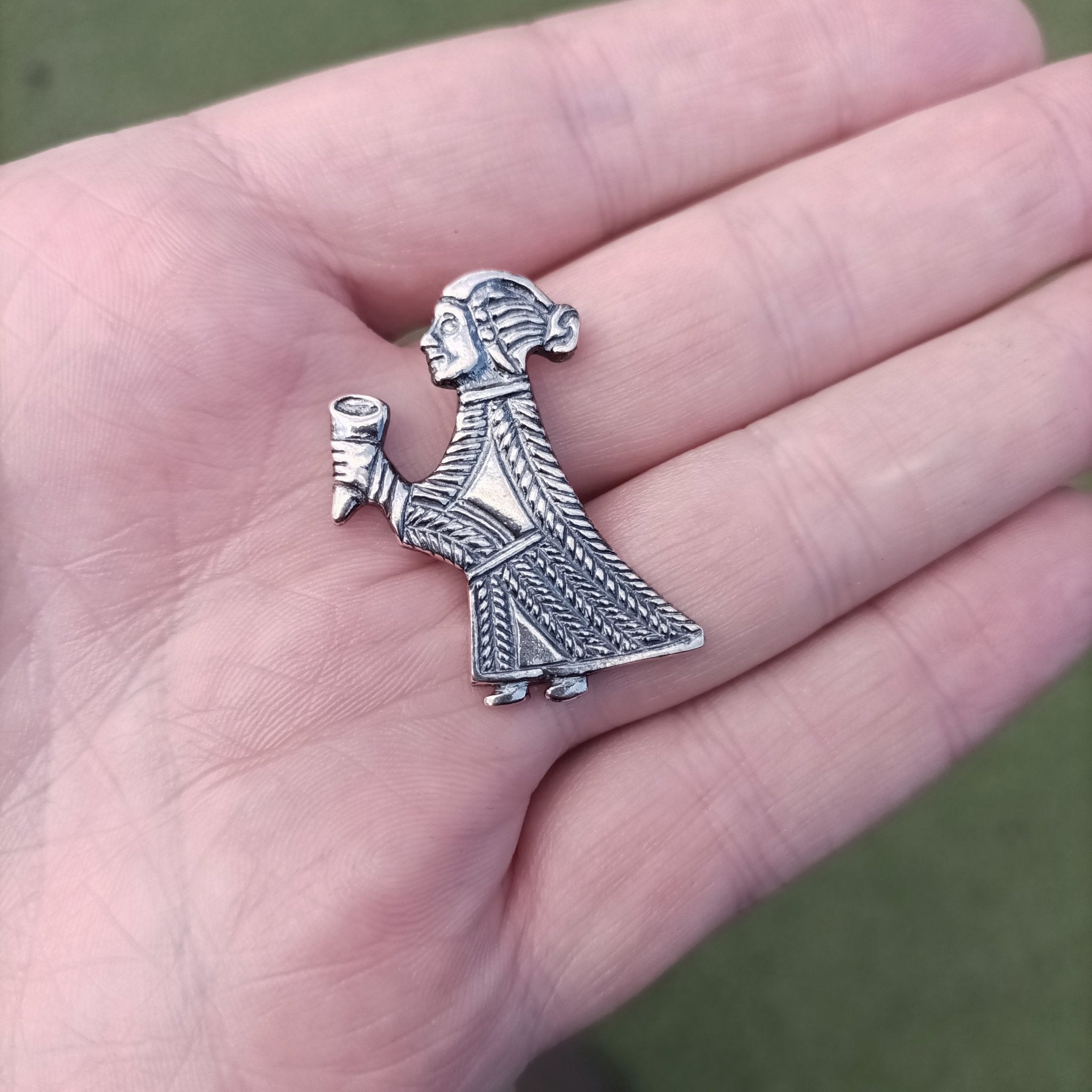 Silver Valkyrie Pendant on Hand