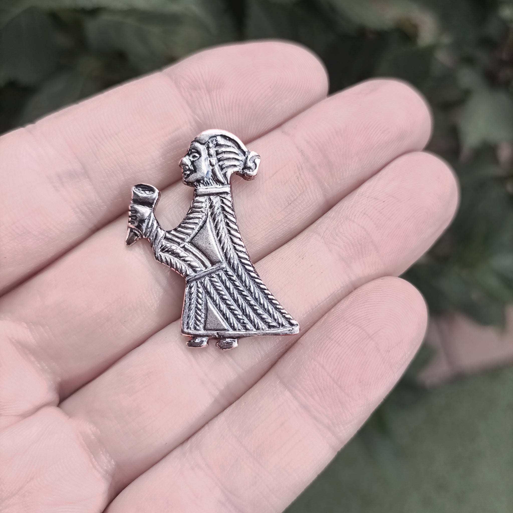 Silver Valkyrie Pendant on Hand 2
