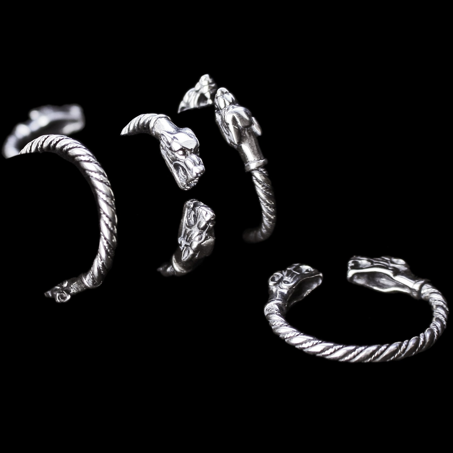Silver Twisted Ferocious Wolves Ring - Viking Jewelry