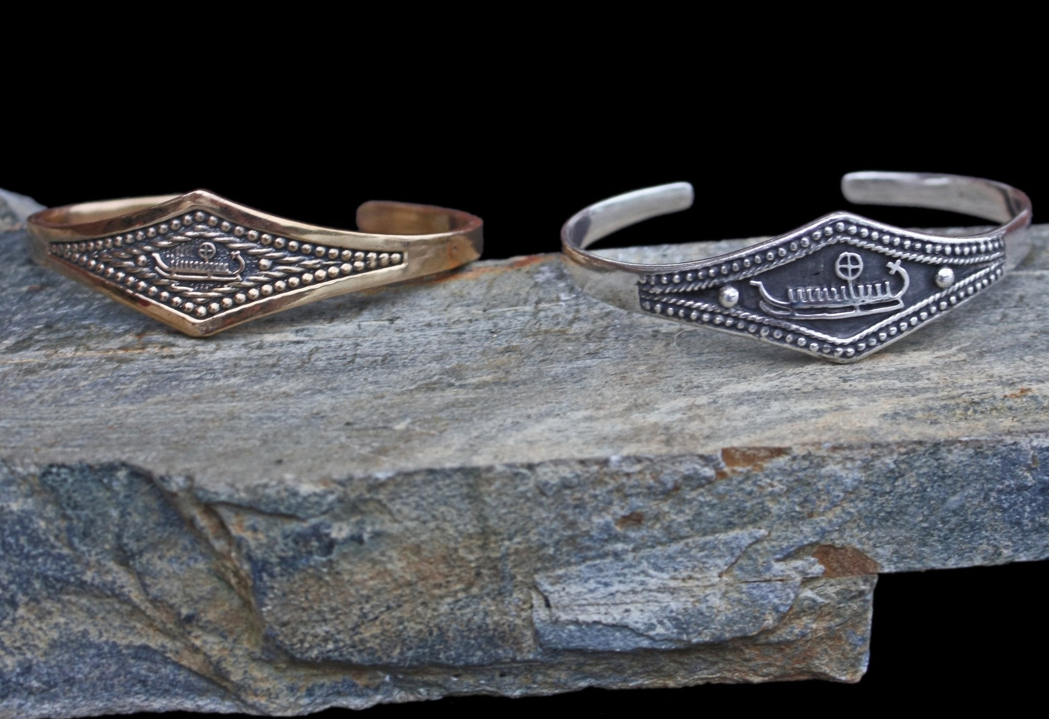 Viking Longship Bracelets on Rock - Viking Jewelry