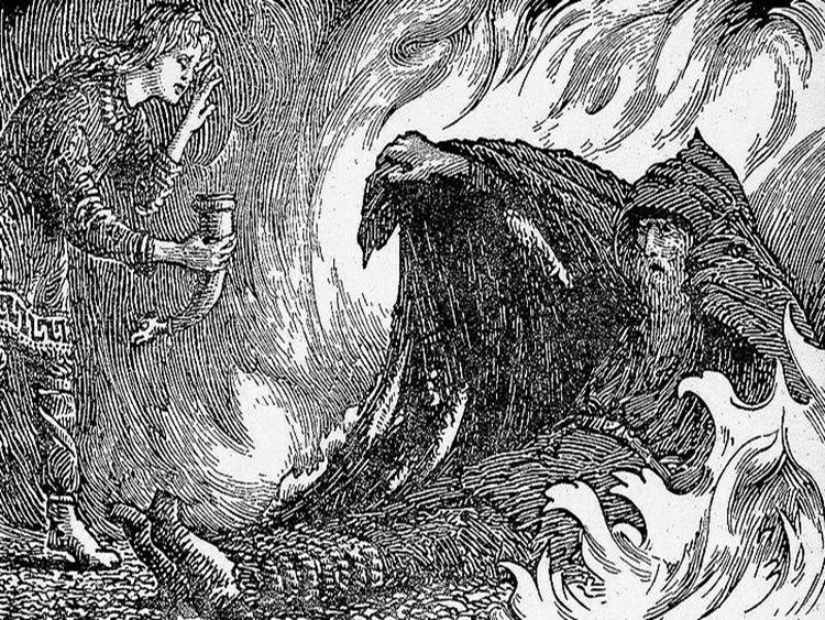 Odin in Torment by W.G. Collingwood (1908) - Odin and Geirröth - The Viking Dragon Blog