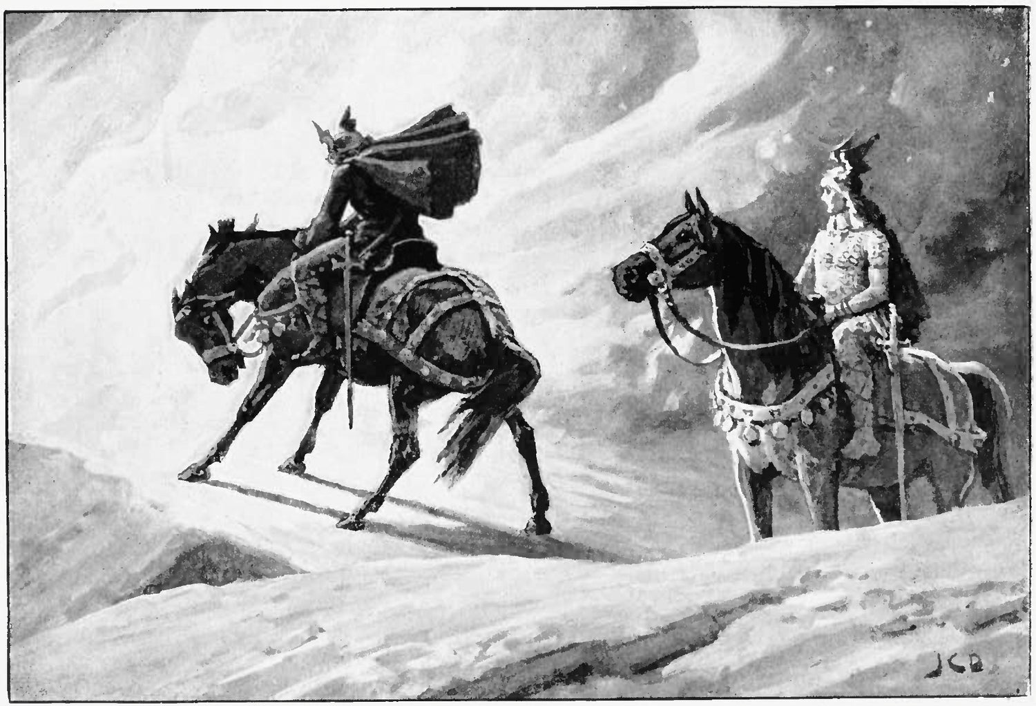 Gunnar's horse balking at the fire, retrieved from https://upload.wikimedia.org/wikipedia/commons/4/4f/Sigurd_and_Gunnar_at_the_Fire_by_J._C._Dollman.jpg--Viking Dragon Blogs