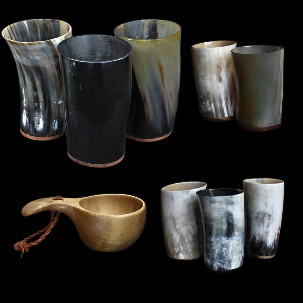 Horn and Wooden Cups - Viking Dragon / Jelling Dragon