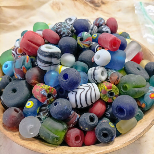 Handmade Glass Viking Beads from Birka in Bowl