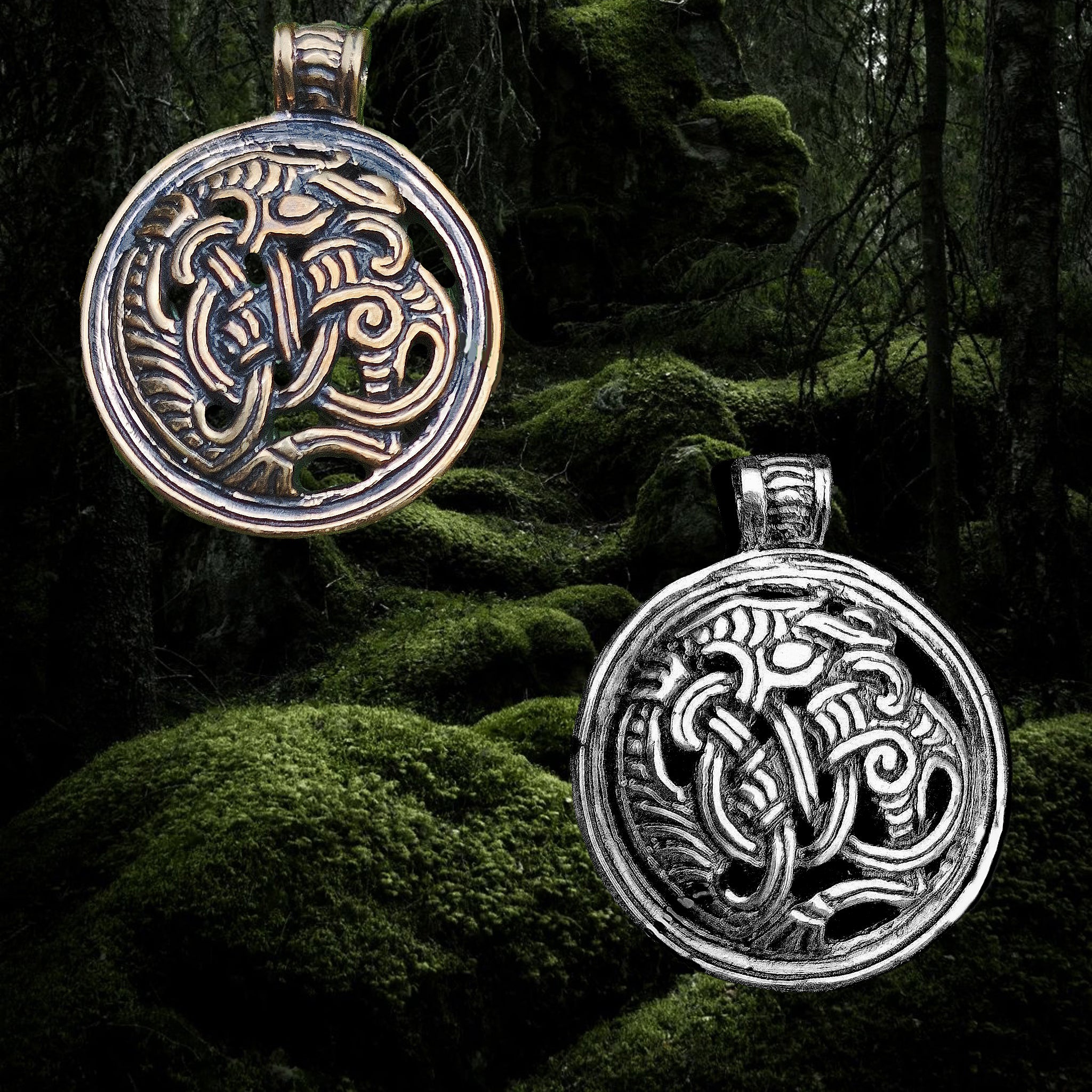 Round Dragon Beast Pendants in Bronze and Silver - Viking Jewelry from The Viking Dragon