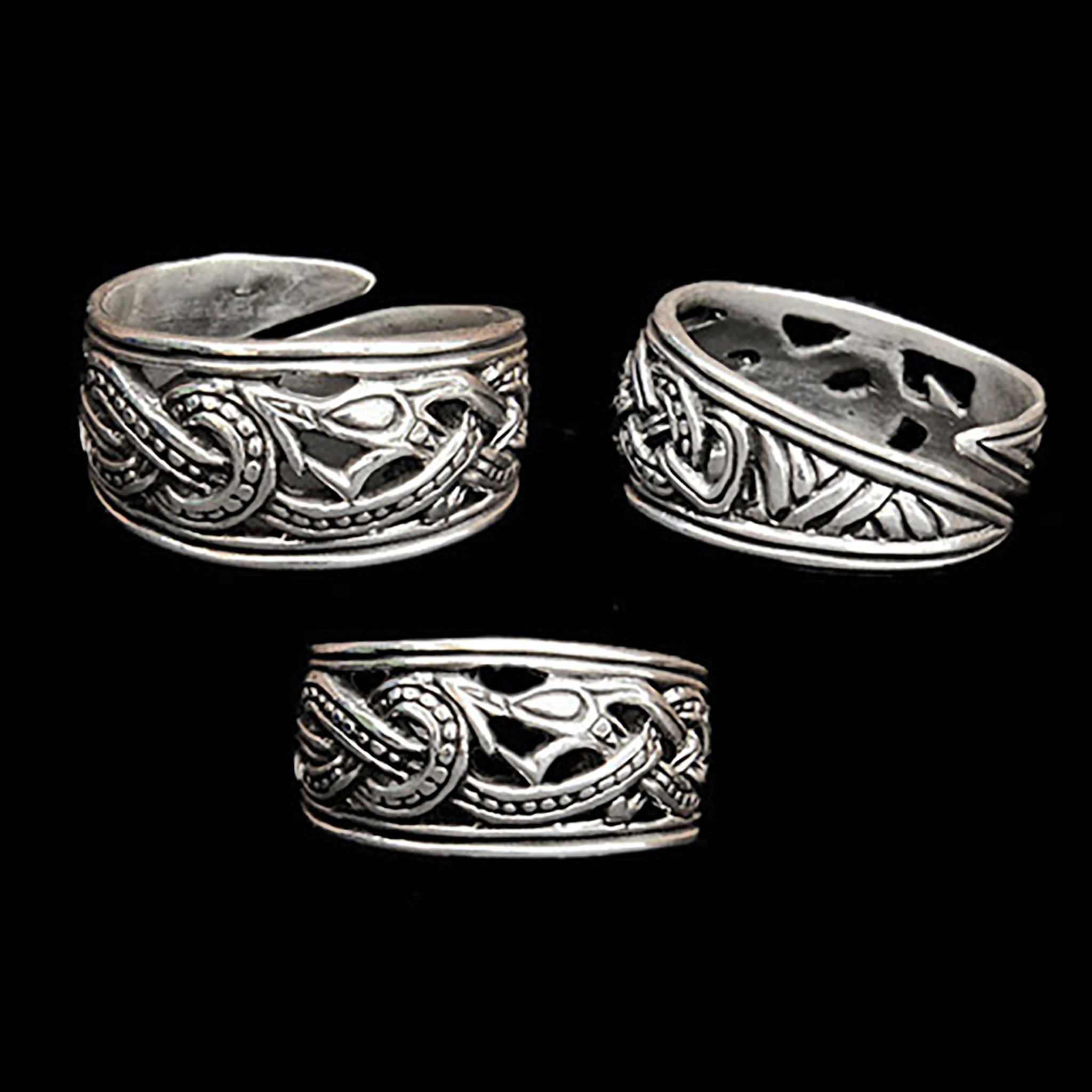 Silver Openwork Ringerike Viking Dragon Ring - Different Angles