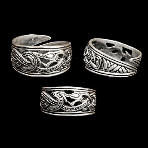 925 Sterling Silver Openwork Ringerike Dragon Ring - Viking Jewelry