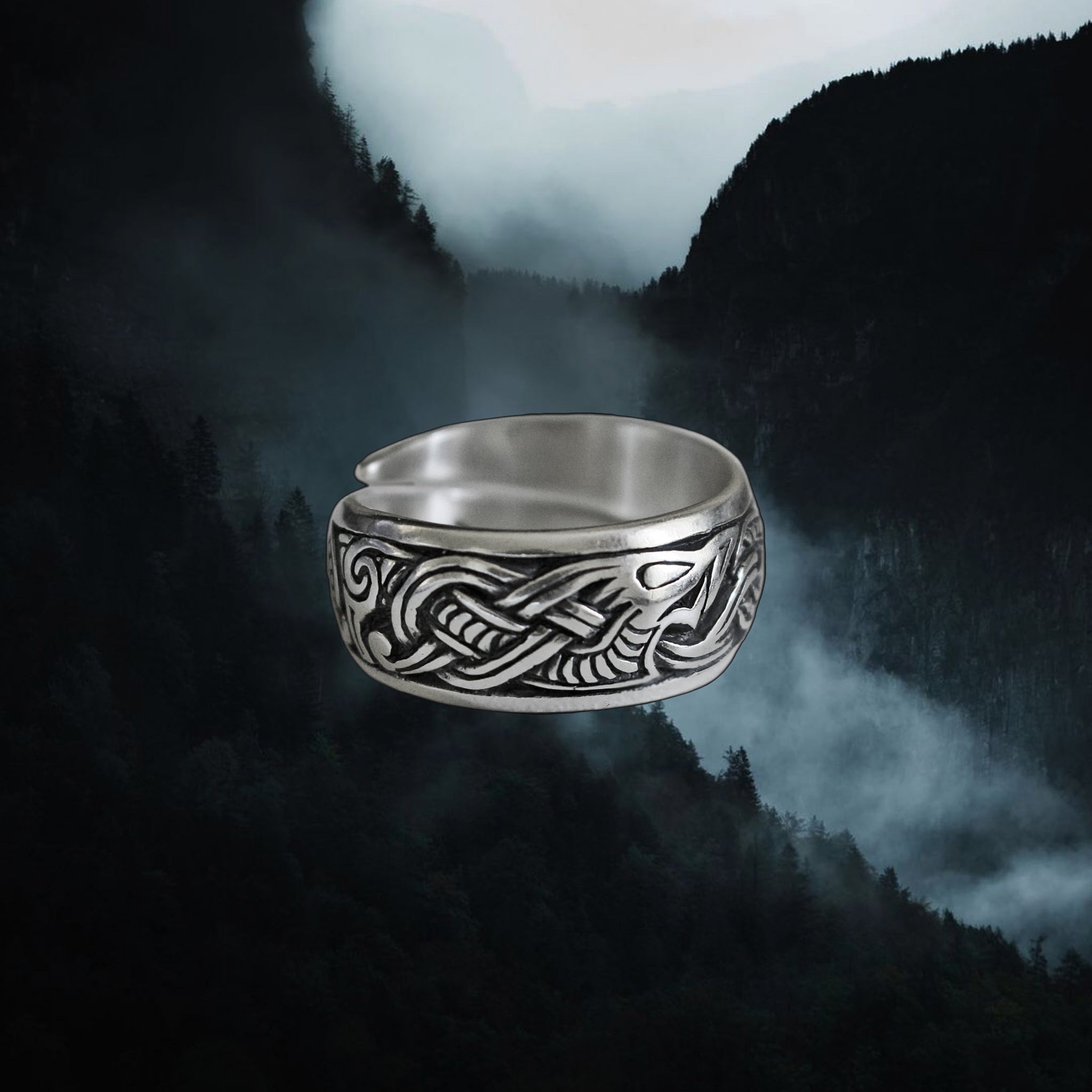 Silver Viking Dragon Ring - Large
