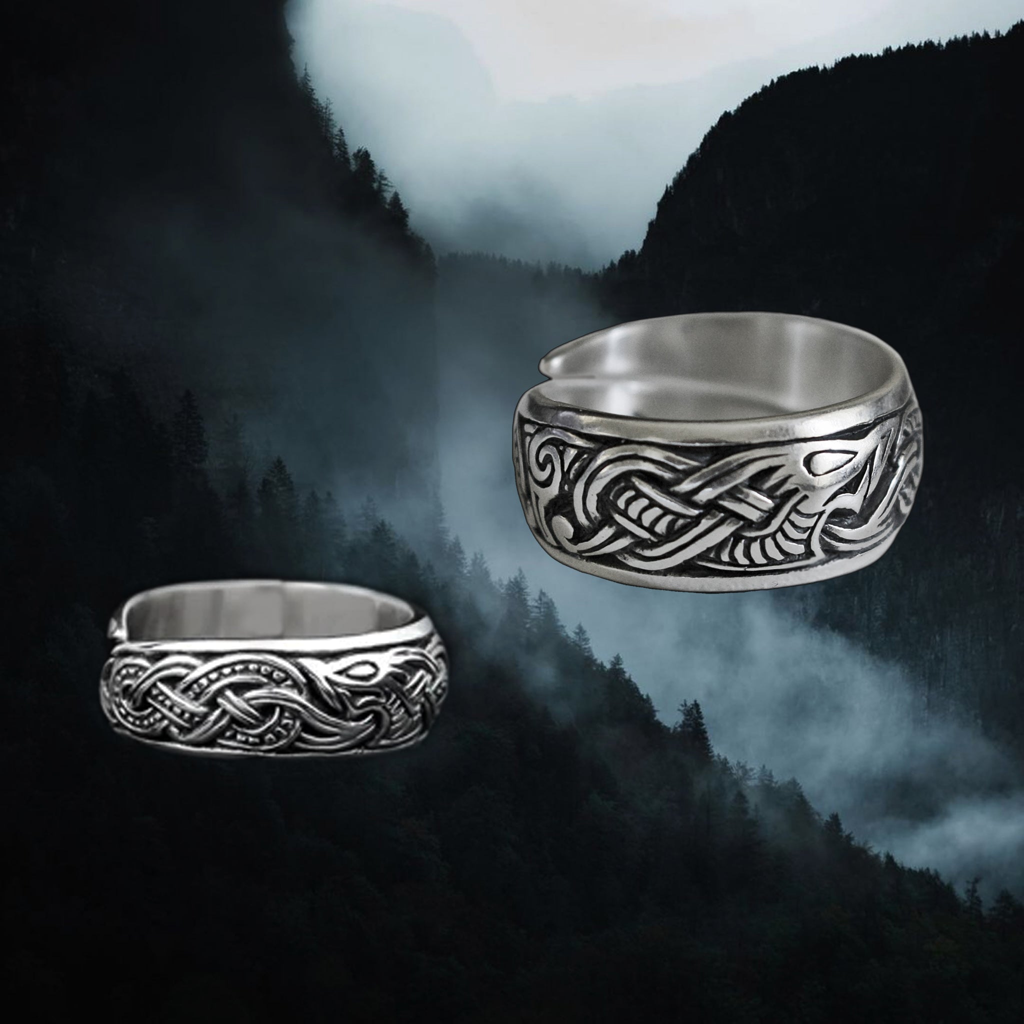 Silver Viking Dragon Rings - Small and Large