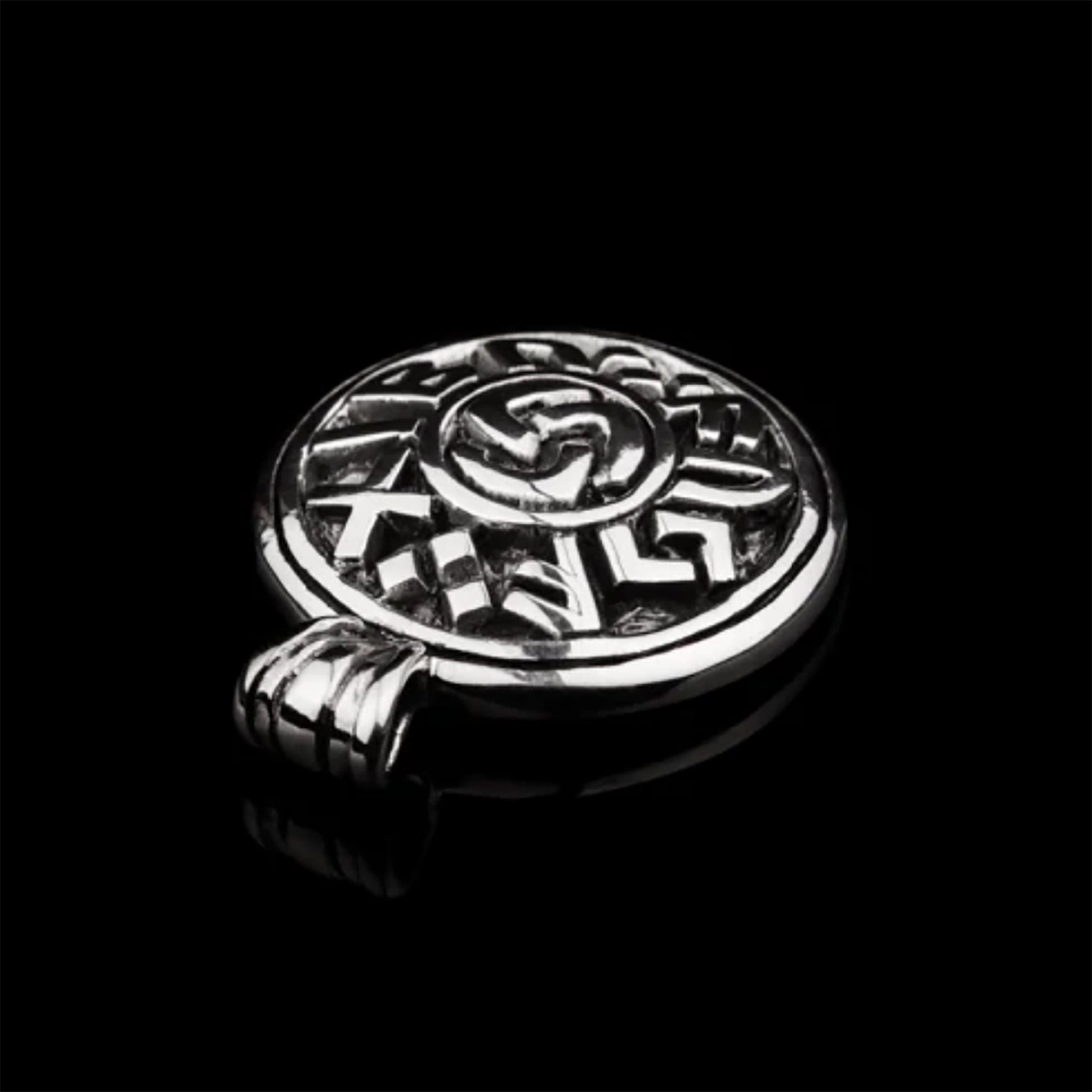 Silver Round Viking Luck Pendant - Angle View