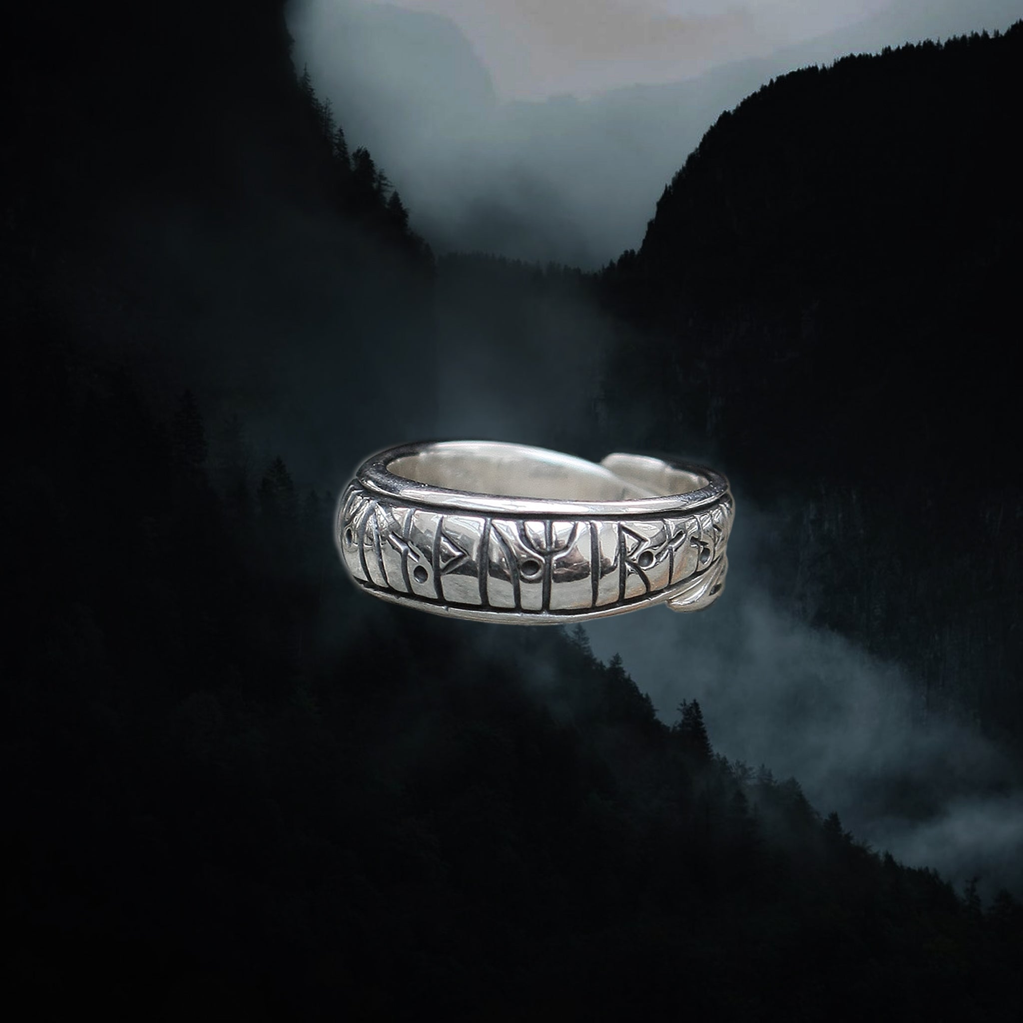 Sterling Silver Runic Viking Love Ring - Medium Size