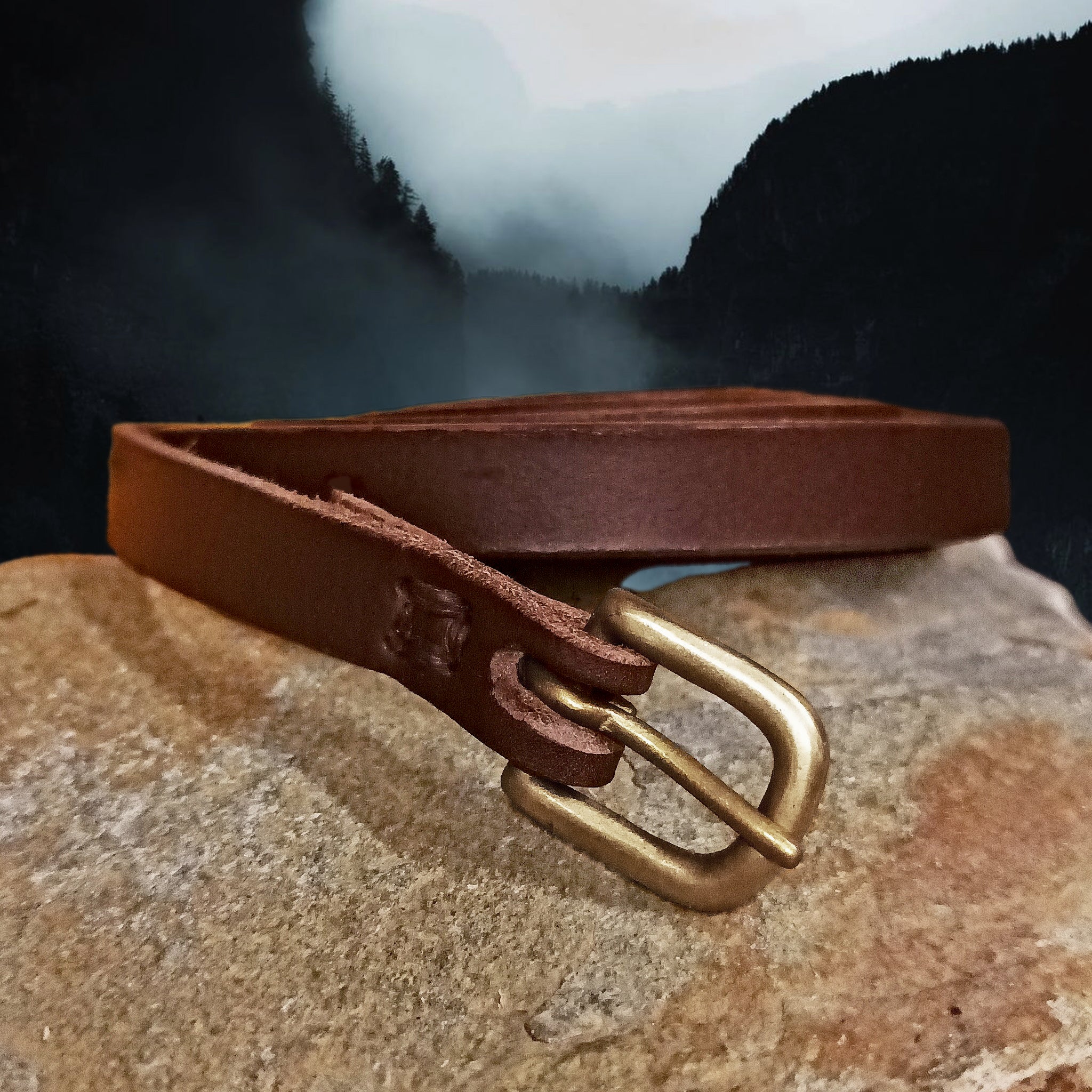 Long Brown Leather Viking Belt with 12mm Wide Brass Buckle