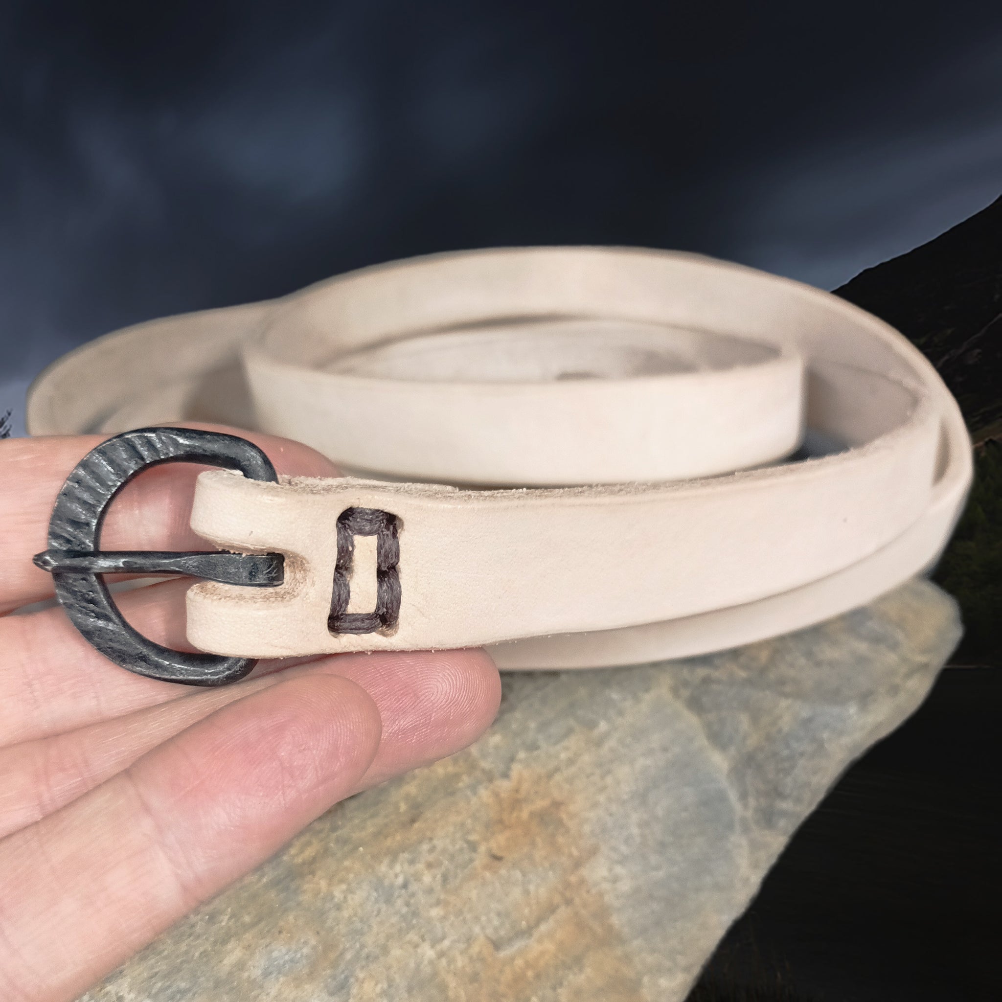 Long Natural Veg Tan Leather Viking / Medieval Belt with Hand-Forged Iron Buckle - 20mm (0.75 inch) Width