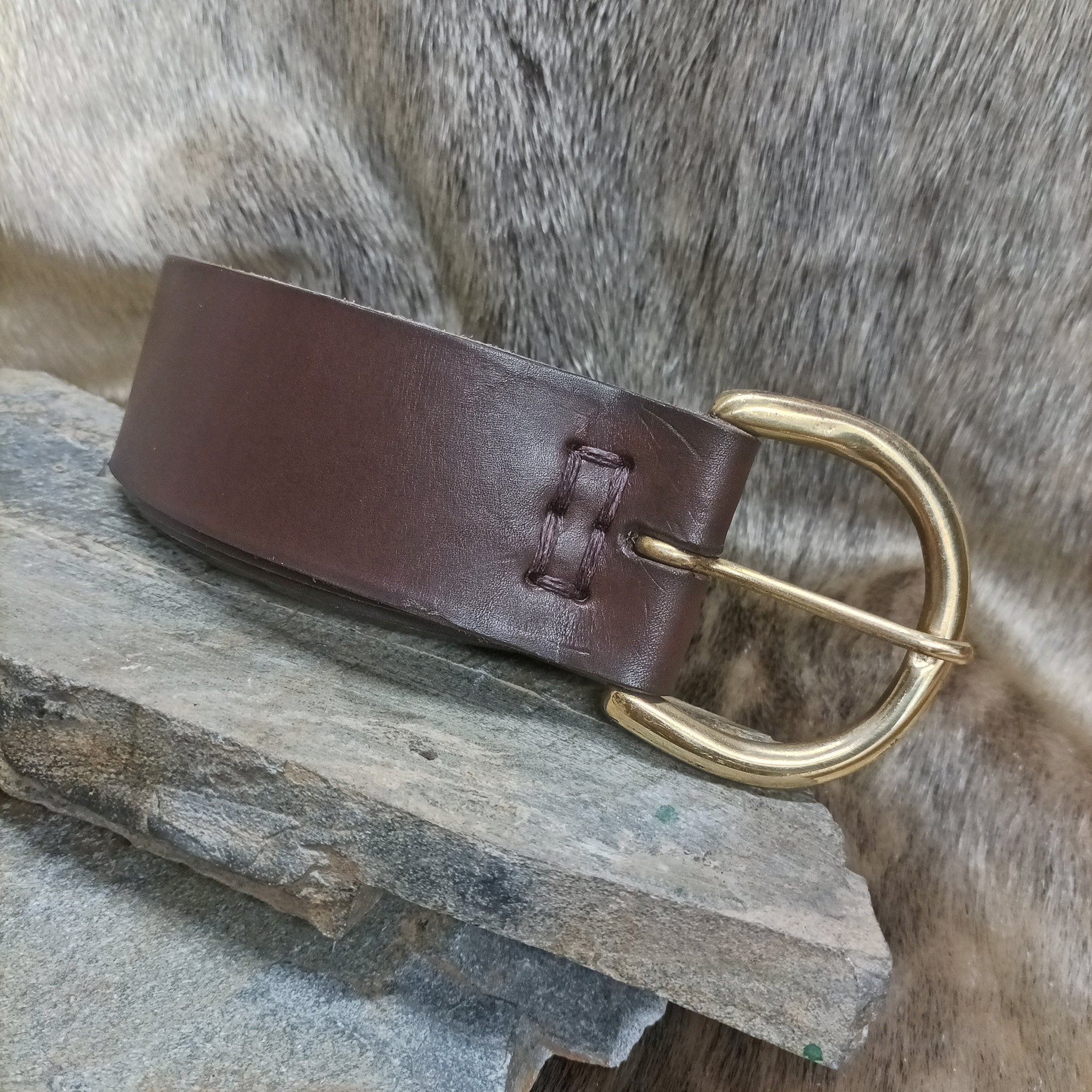 Long Leather Viking Belt with Brass Buckle