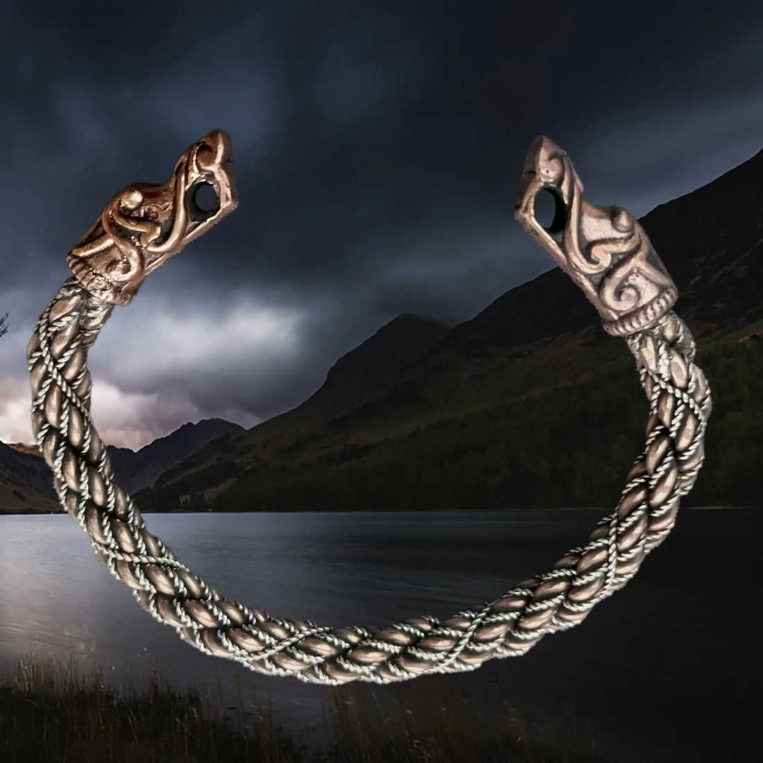 Replica Viking Arm Ring in Bronze & Silver with Gotlandic Dragon Heads