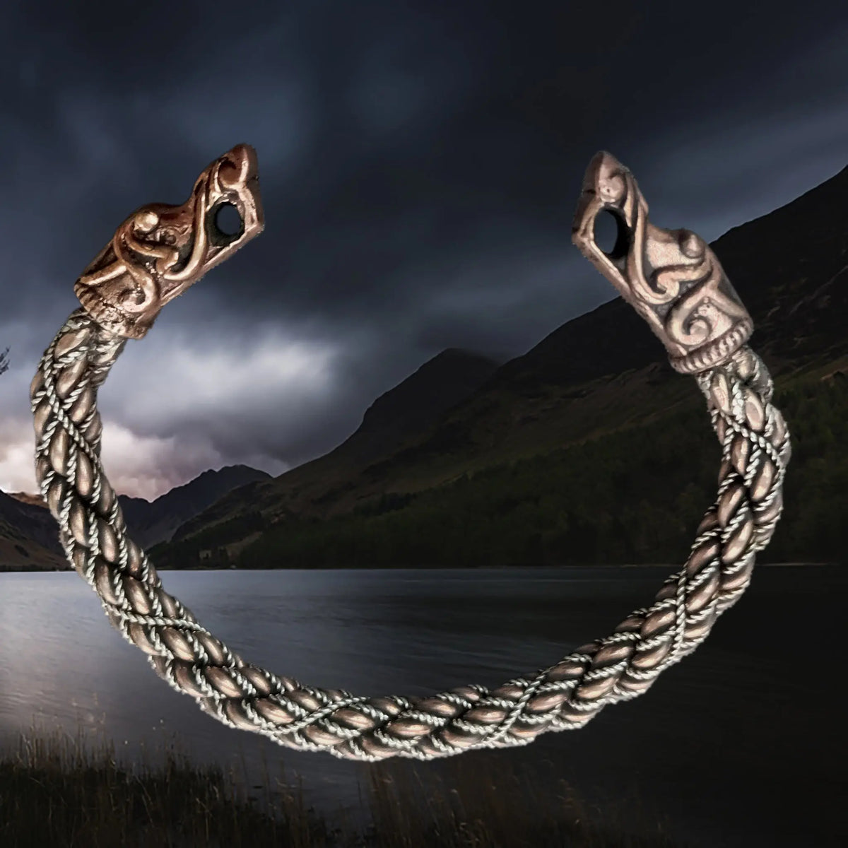 Replica Viking Arm Ring in Bronze & Silver with Gotlandic Dragon Heads