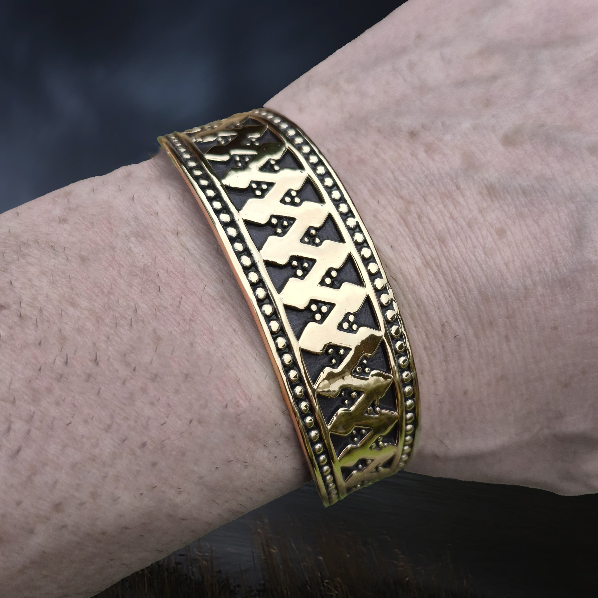 Bronze Hiberno-Norse Viking Bracelet / Arm Ring Replica with 3 Dot Design on Wrist