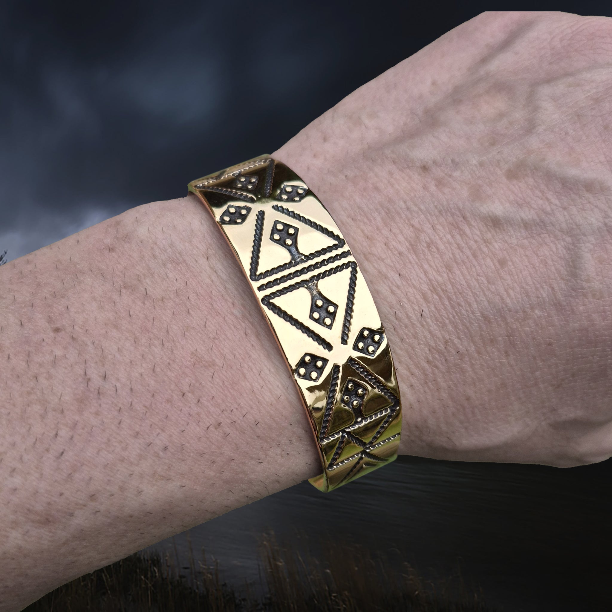 Bronze Hiberno-Norse Viking Bracelet / Arm Ring Replica with 4 Dot Design on Wrist