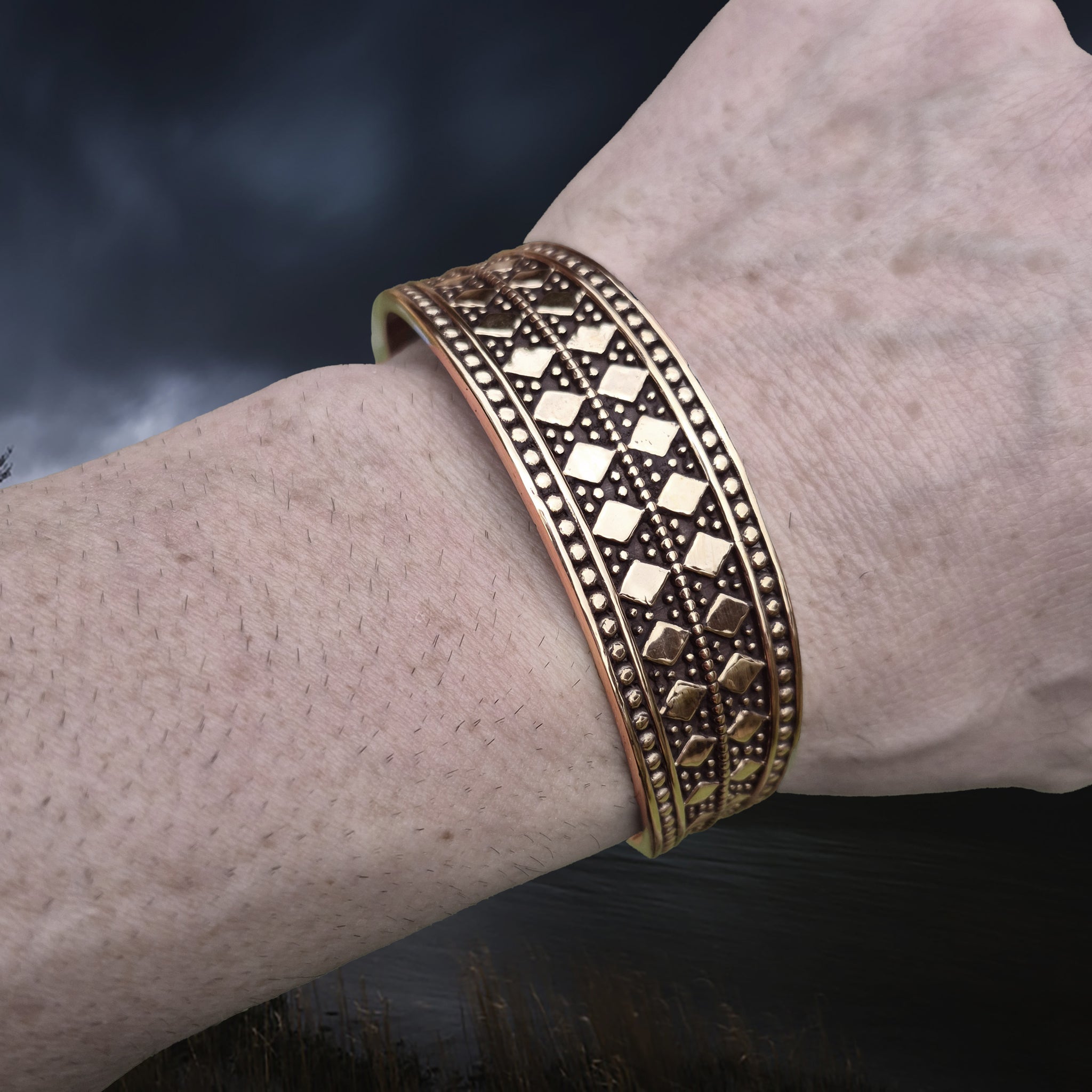Bronze Hiberno-Norse Viking Bracelet / Arm Ring Replica with 5 Dot Design on Wrist