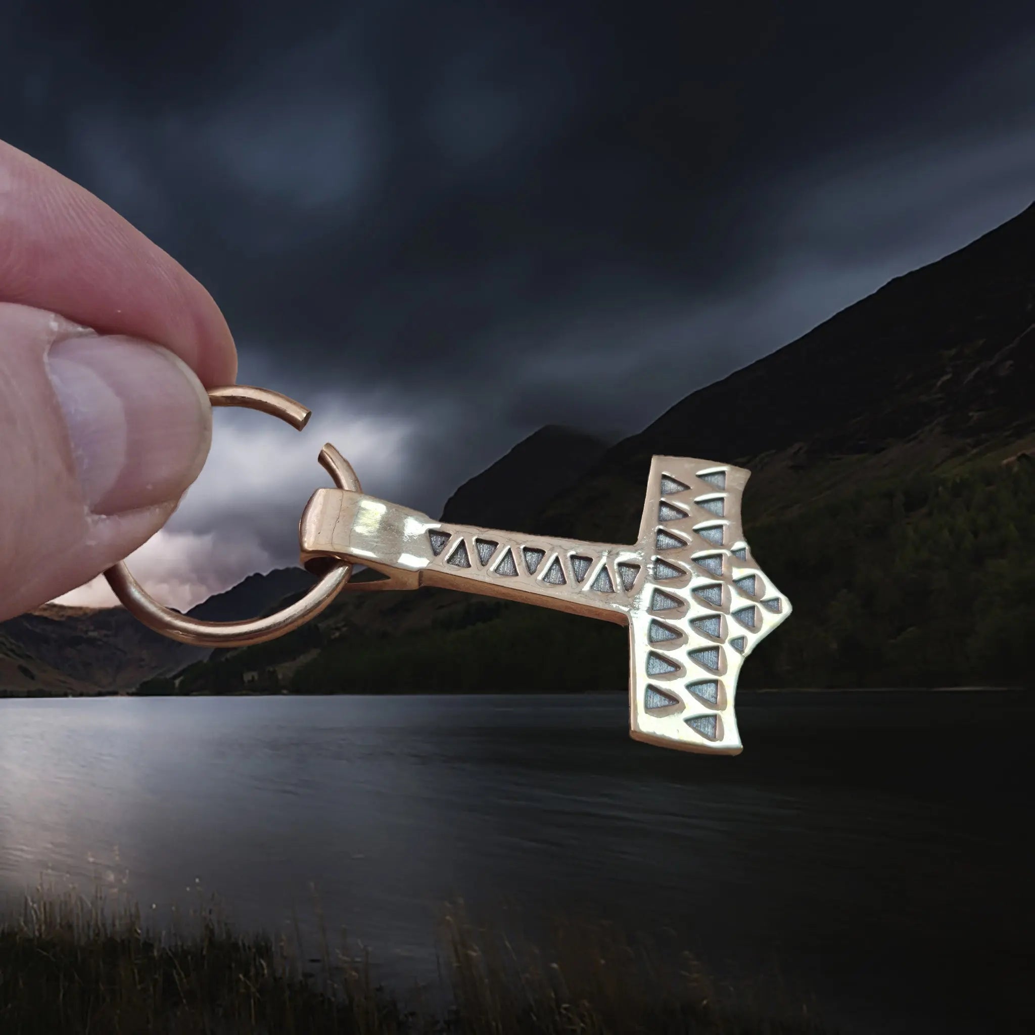 Medium Bronze Split Ring for Bronze Necklaces / Pendants in Fingers- Open with Bronze Valse Thor's Hammer Pendant Replica