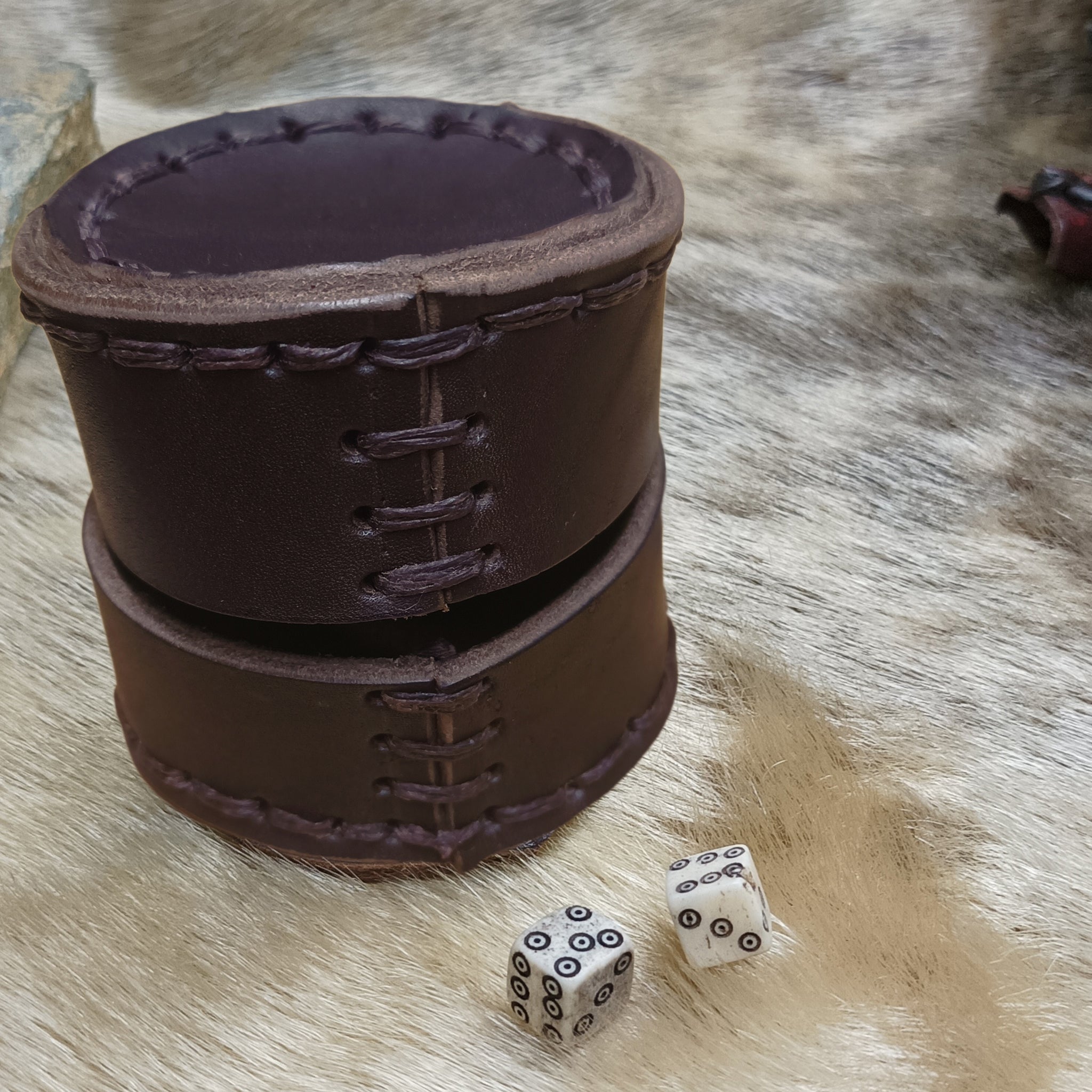 Handmade Leather Meier Dice Shaker with Bone Dice