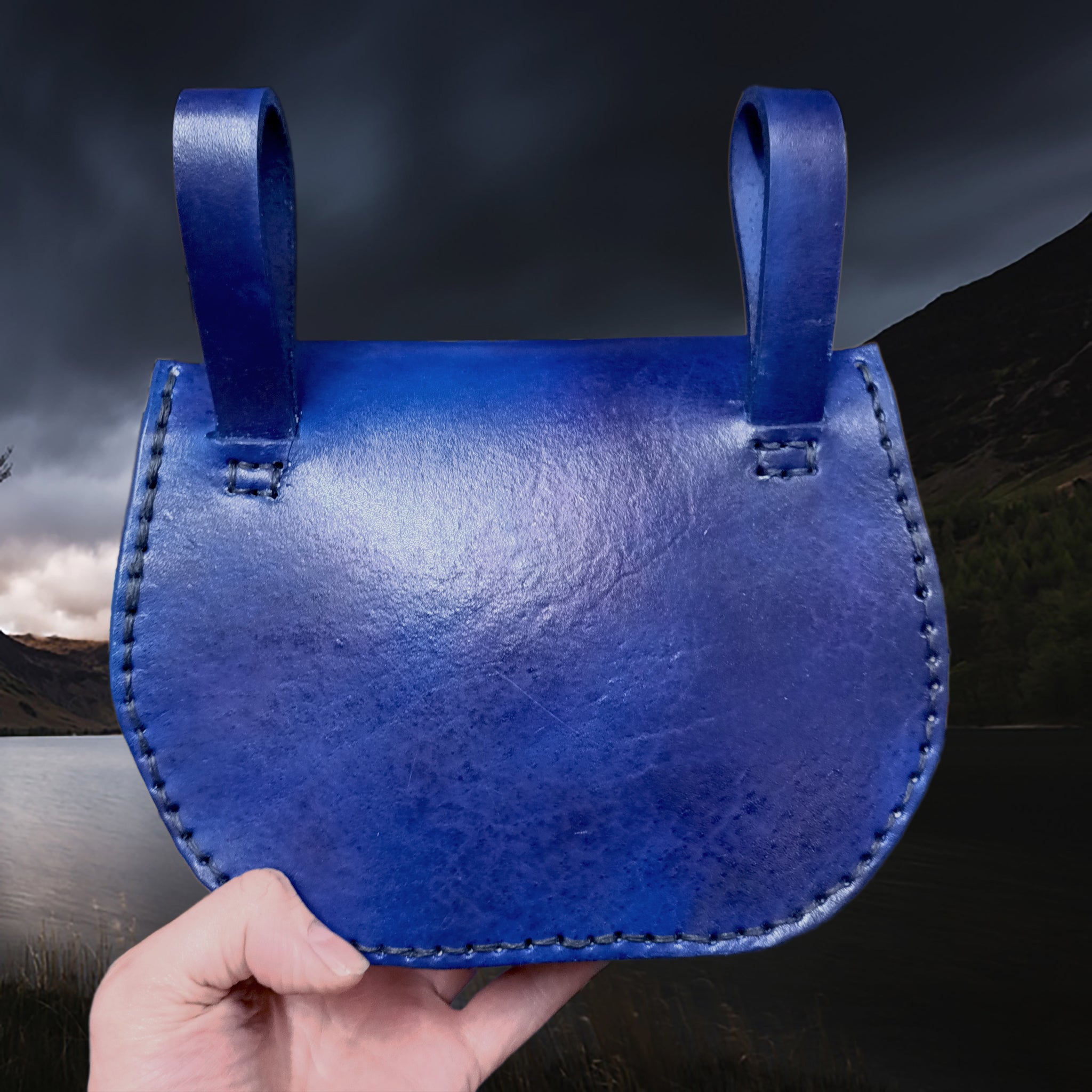 Large Blue Leather Viking Dragon Belt Pouch - Back View