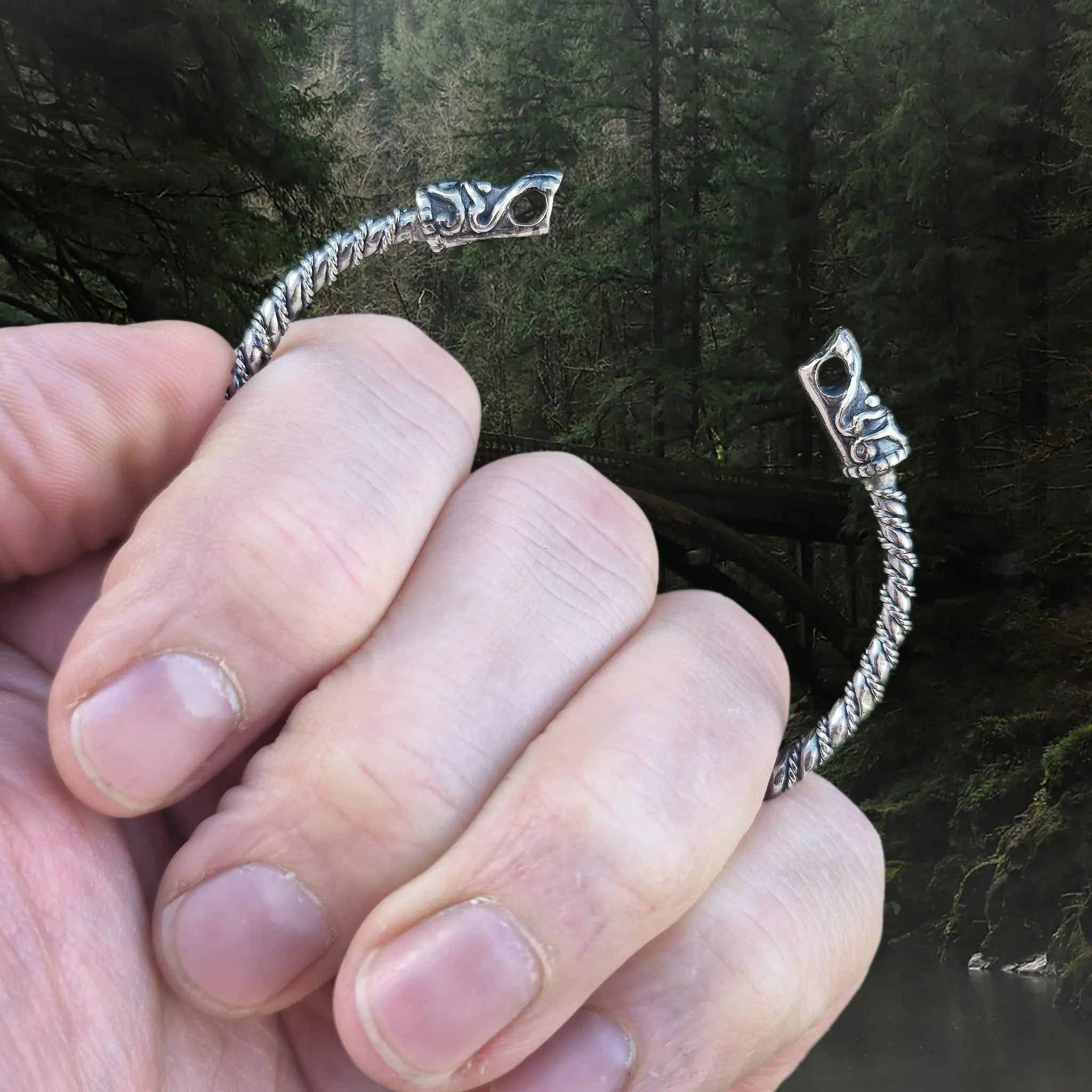 Small Twisted Silver Bracelet With Gotlandic Dragon Heads