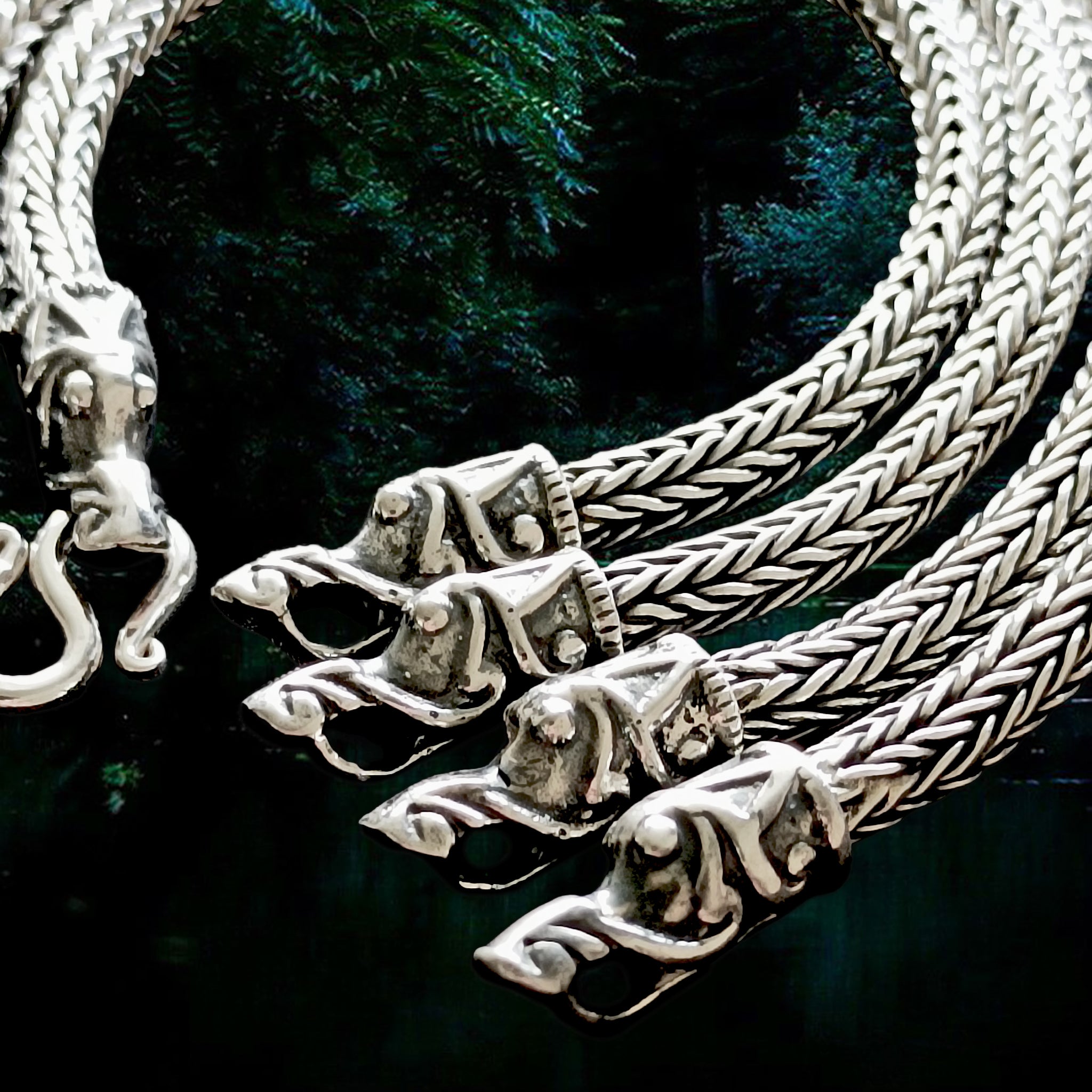 5mm Silver Snake Bracelets With Gotlandic Dragon Heads - Close Up