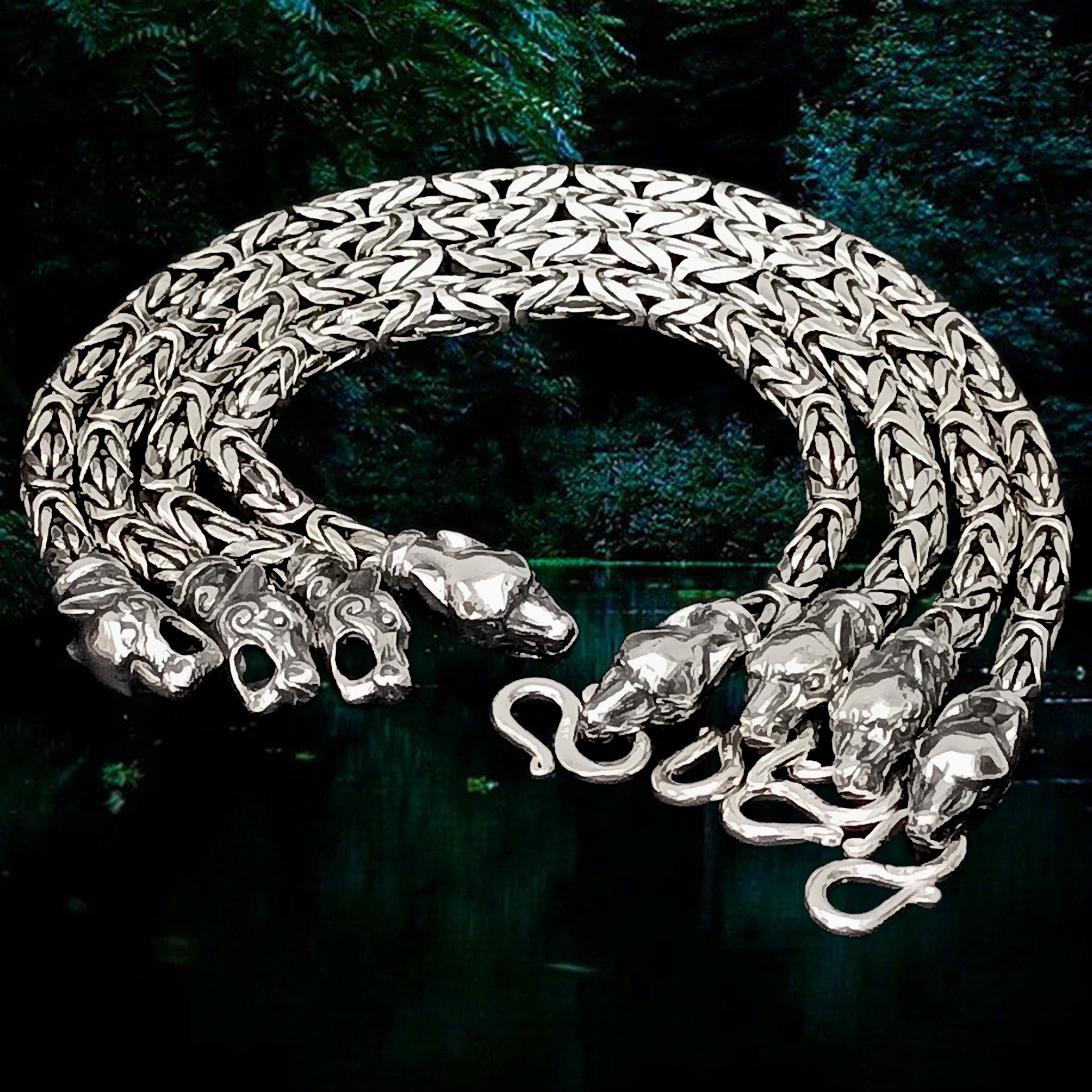 5mm Silver King Bracelets With Ferocious Wolf Heads - Viking Jewelry