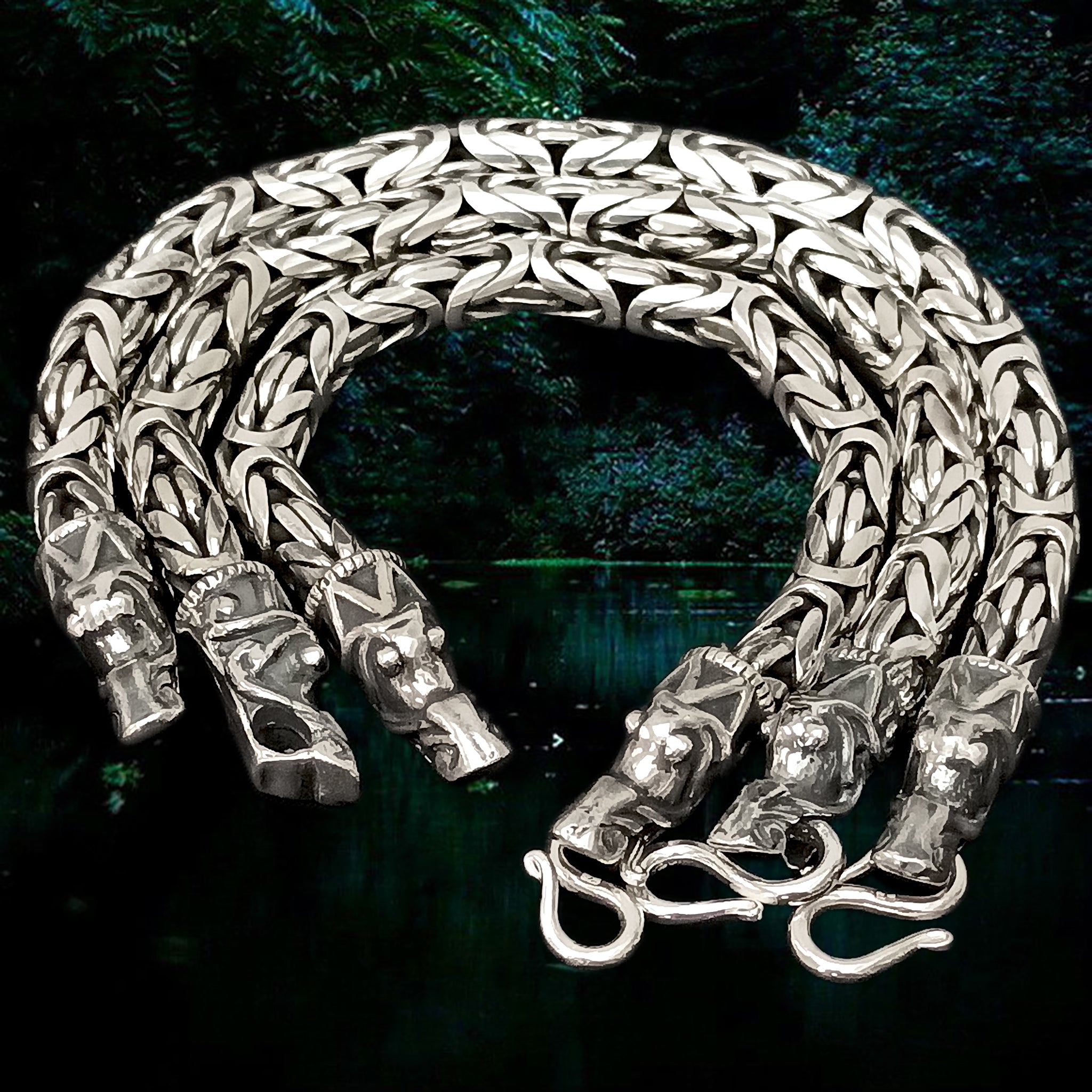 8mm Width Silver Viking King Bracelets With Gotlandic Dragon Heads - Viking Jewelry