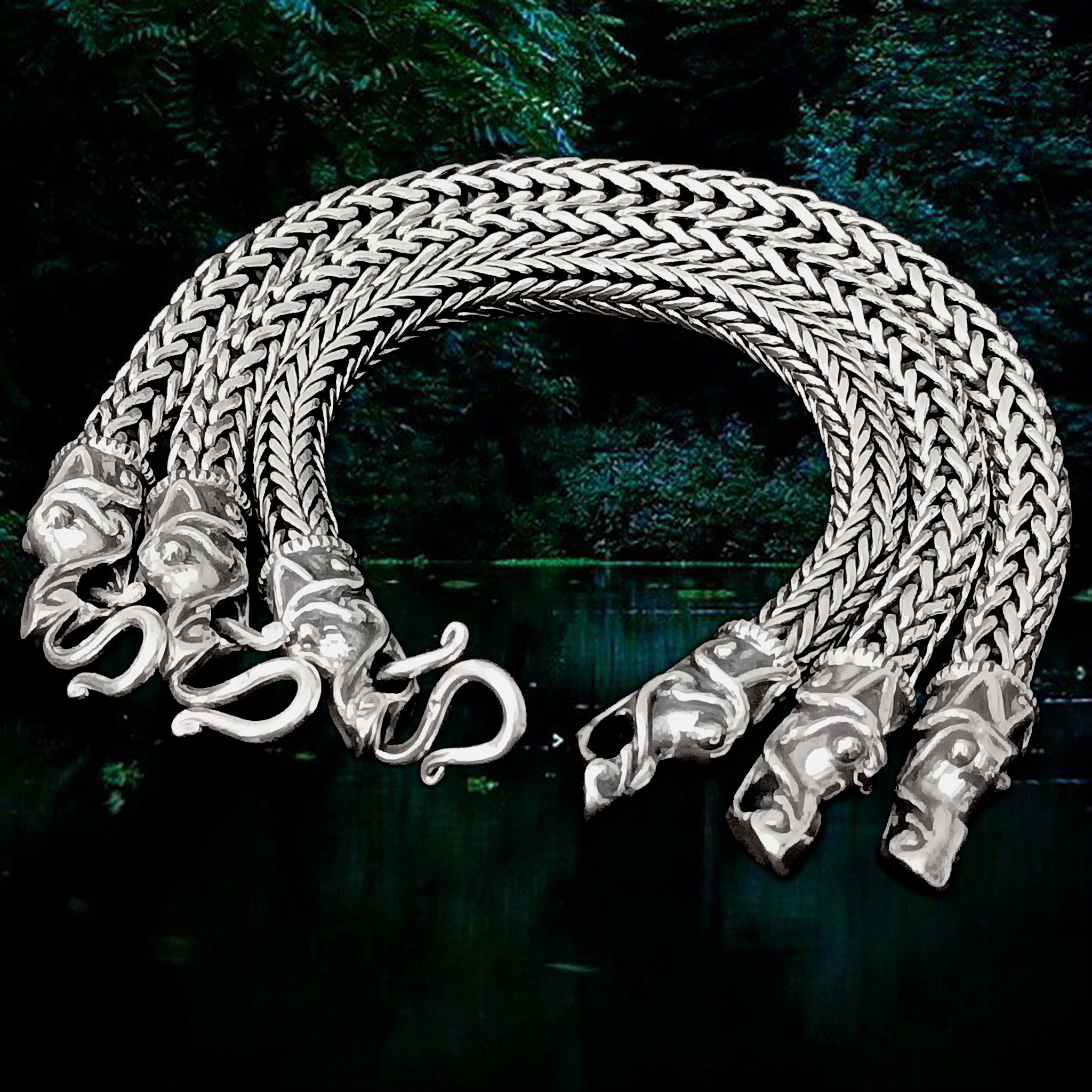 8mm Silver Snake Bracelets With Gotlandic Dragon Headsn - Silver Viking Jewelry