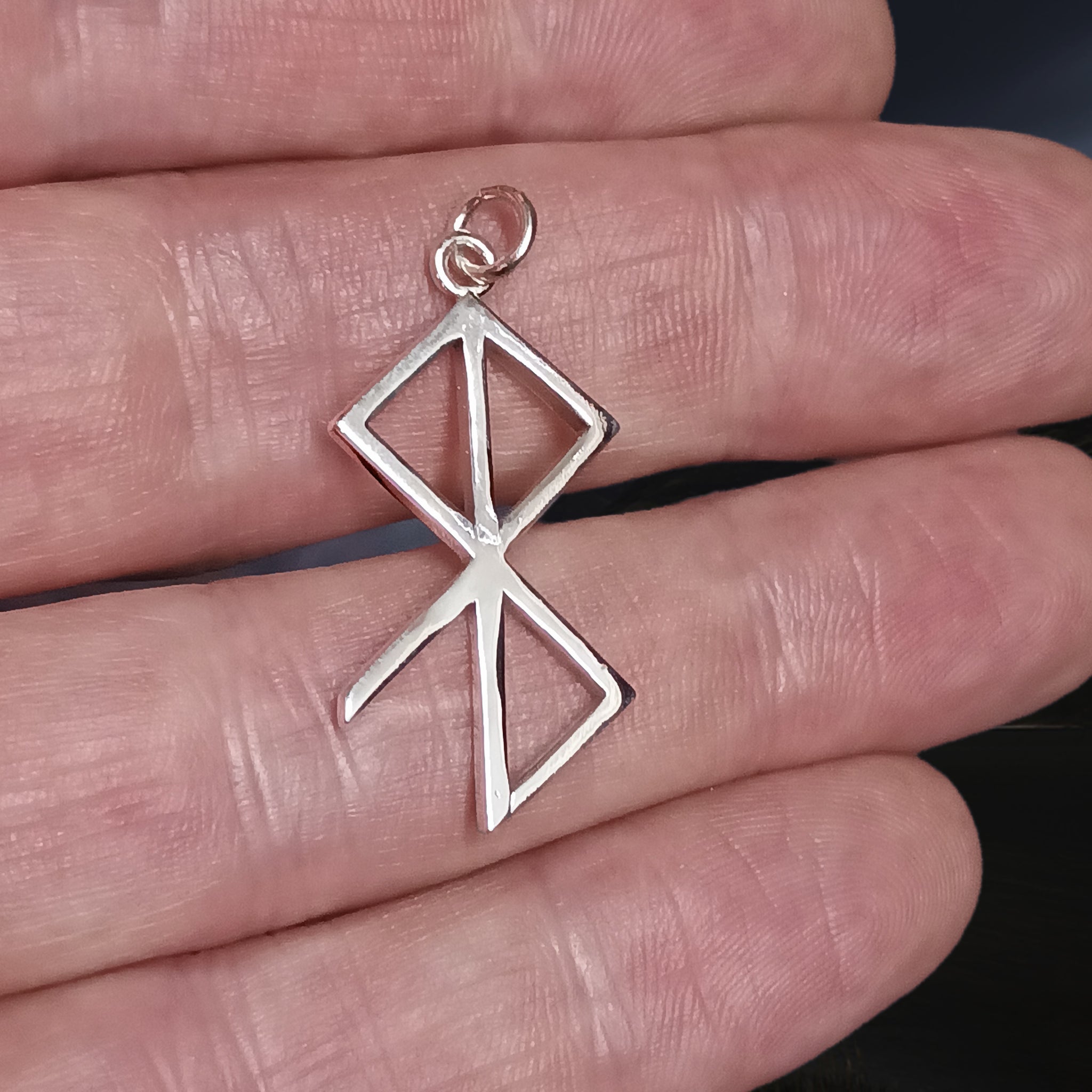 Silver Peace & Happiness Bind Rune Viking Pendant on Hand
