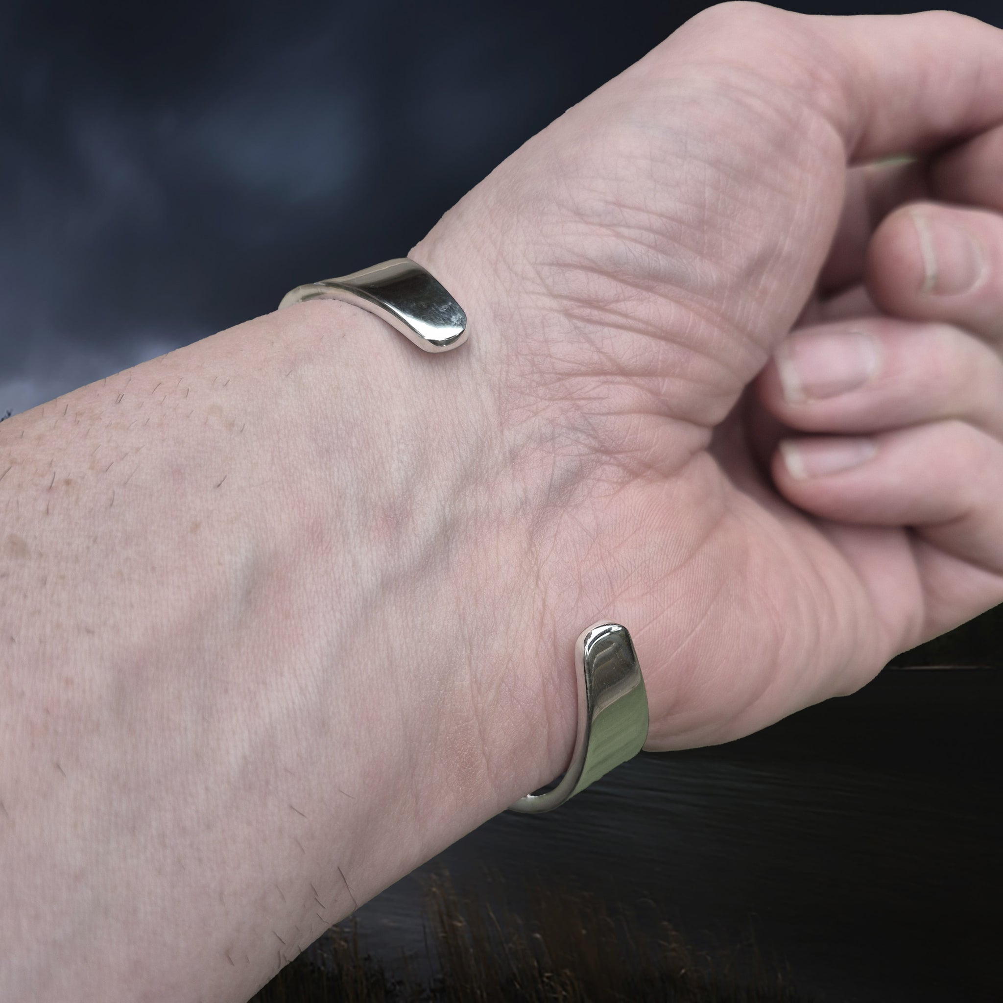 Silver Viking Bracelet / Arm Ring Replica From Anglesey with 3 Dot Design on Wrist - Back View