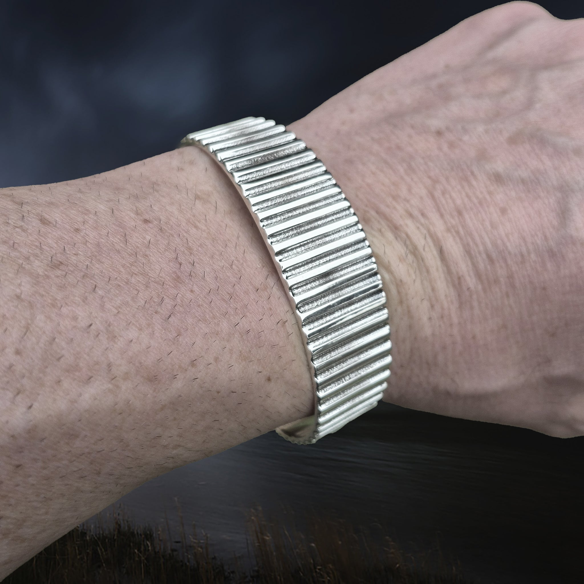 Silver Viking Bracelet / Arm Ring Replica From Anglesey with Ridge Design on Wrist