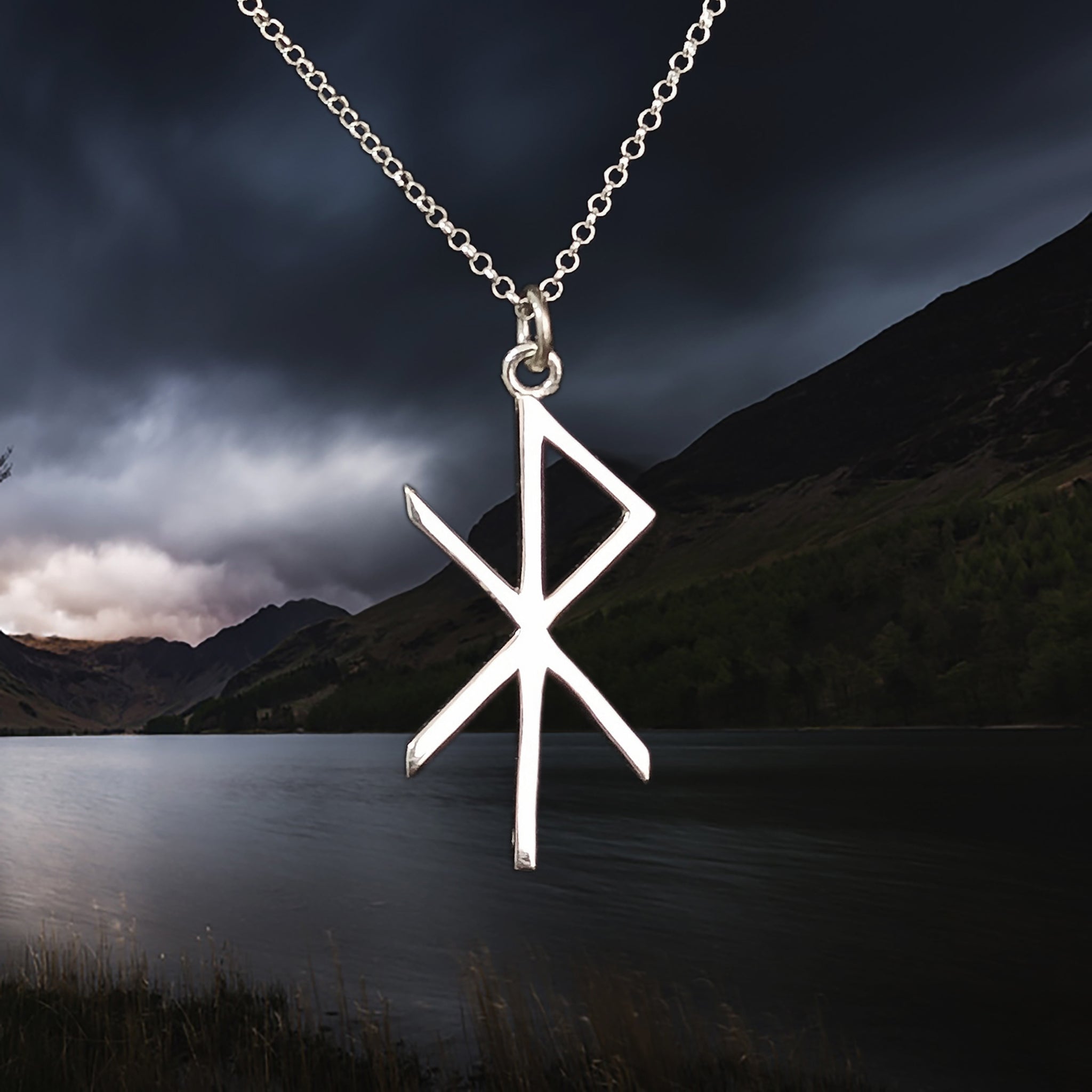 Love Bind Rune Viking Pendant in 925 Sterling Silver on Slim Silver Chain