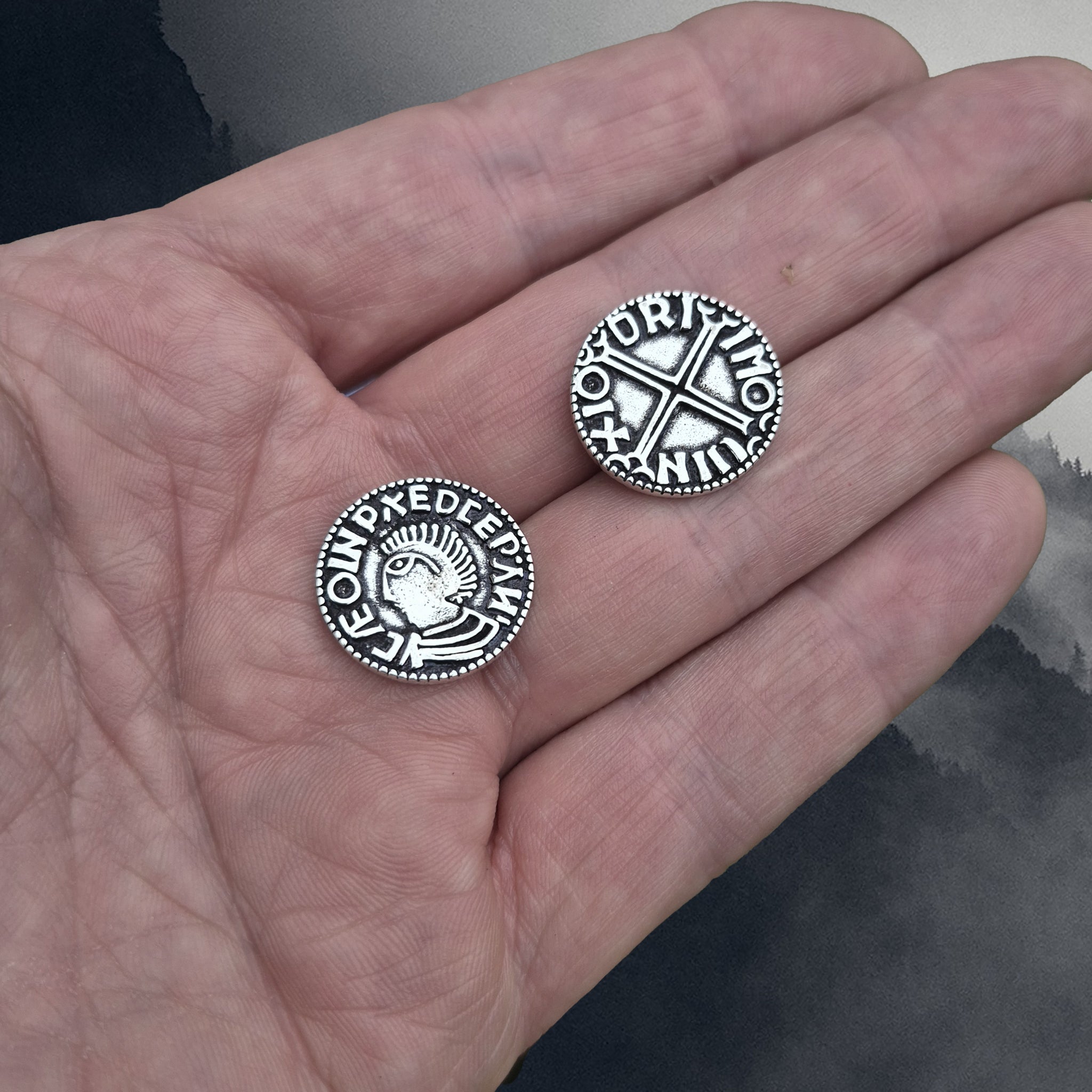 Silver Replica Hiberno-Norse Sihtric III Olafsson Penny Coin from Dublin on Hand - Back and Front View