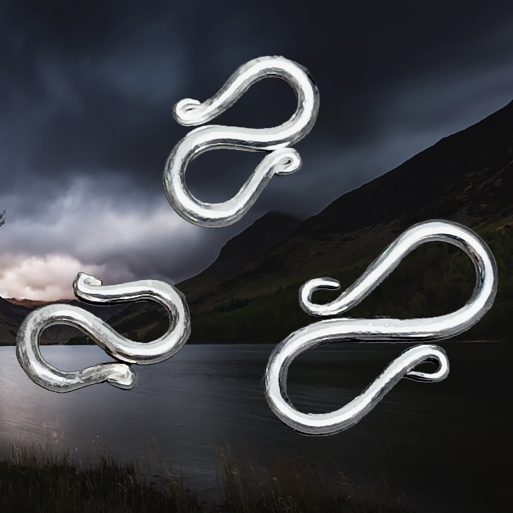 Sterling Silver S-Clasp Fittings in 3 sizes for Silver Viking Necklaces & Silver Viking Bracelets