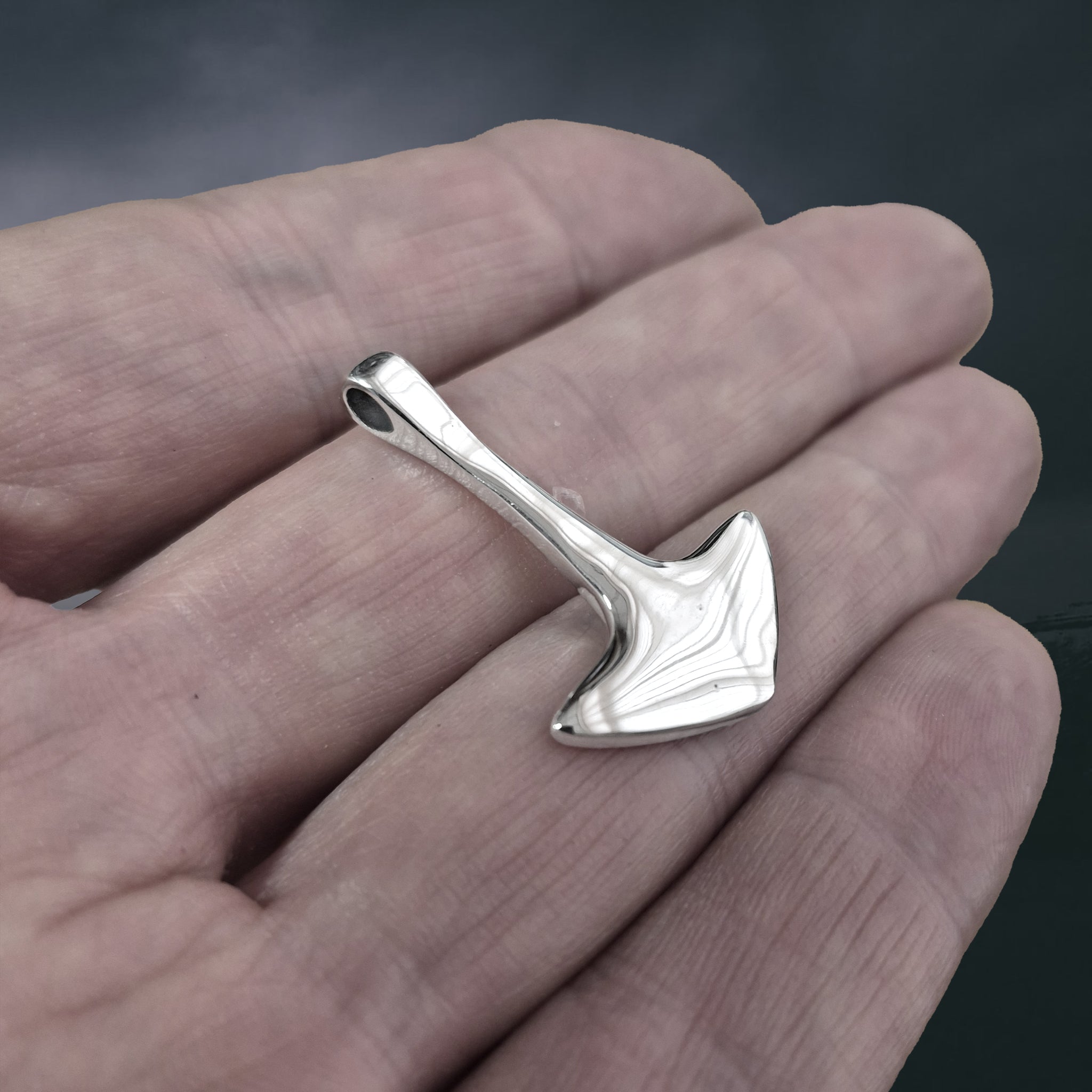 Sterling Silver Viking Thor's Hammer Pendant, Based on an Original Find from 9th Century England on Hand - Side Angle View