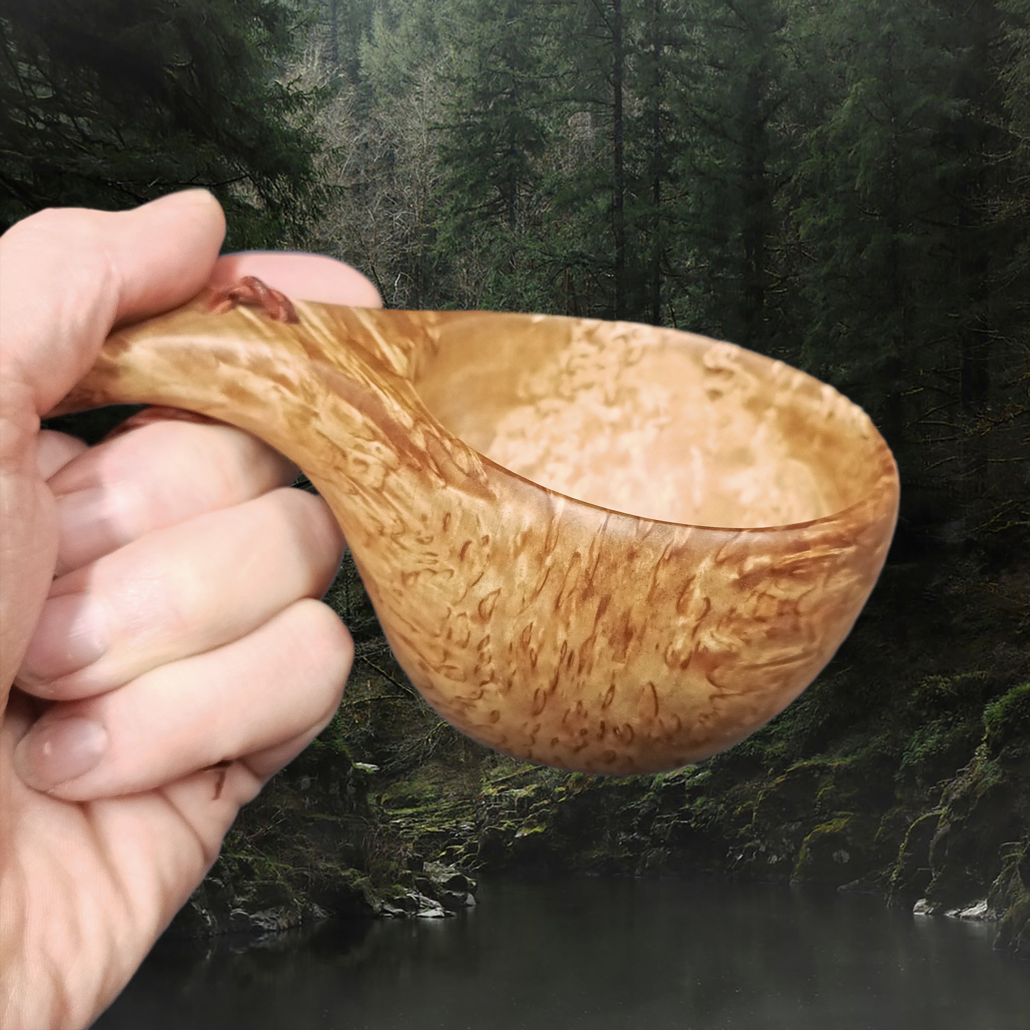Handmade Saami Kuksa Cup Carved From a Birch Wood Curl in Hand
