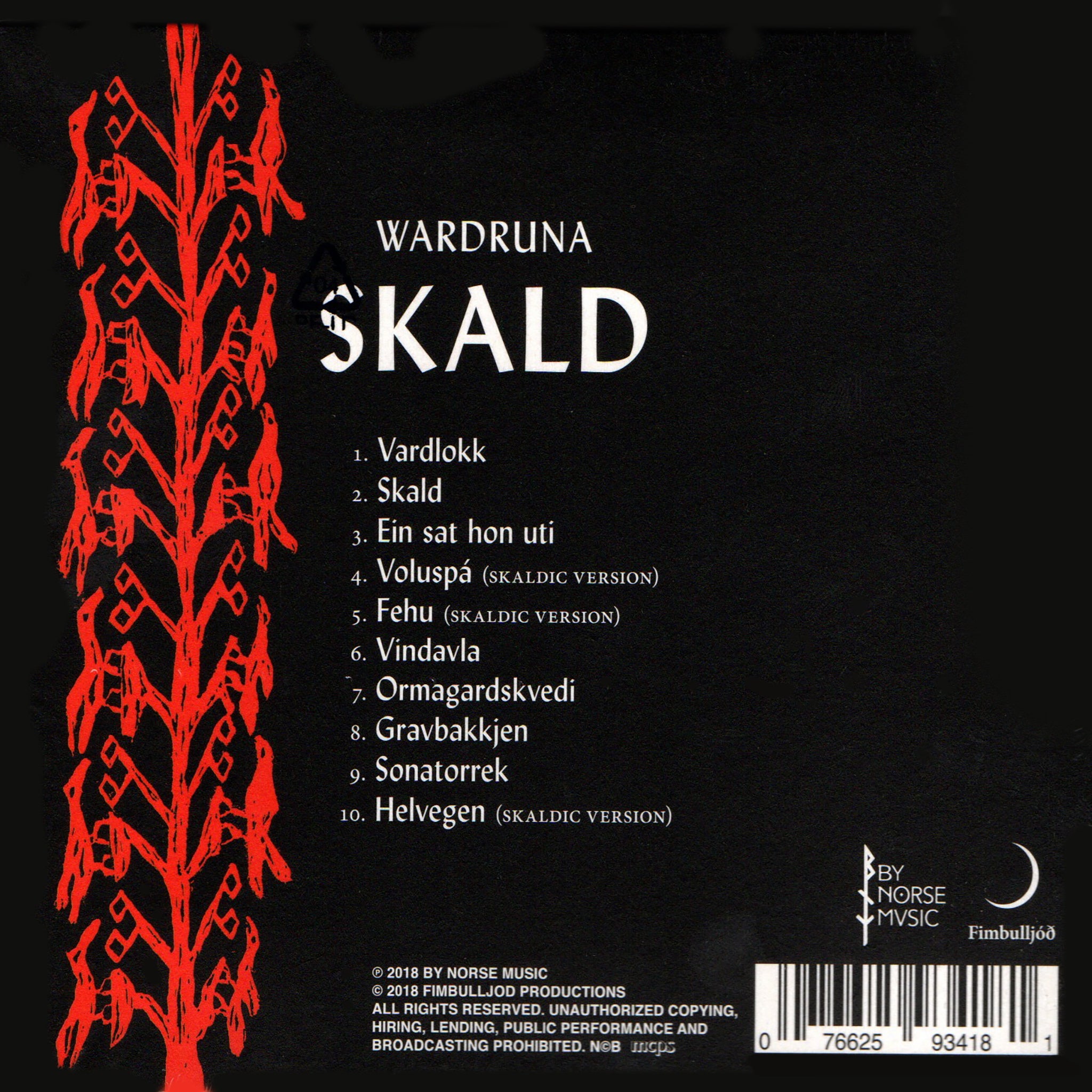 Skald CD By Wardruna - Back Cover