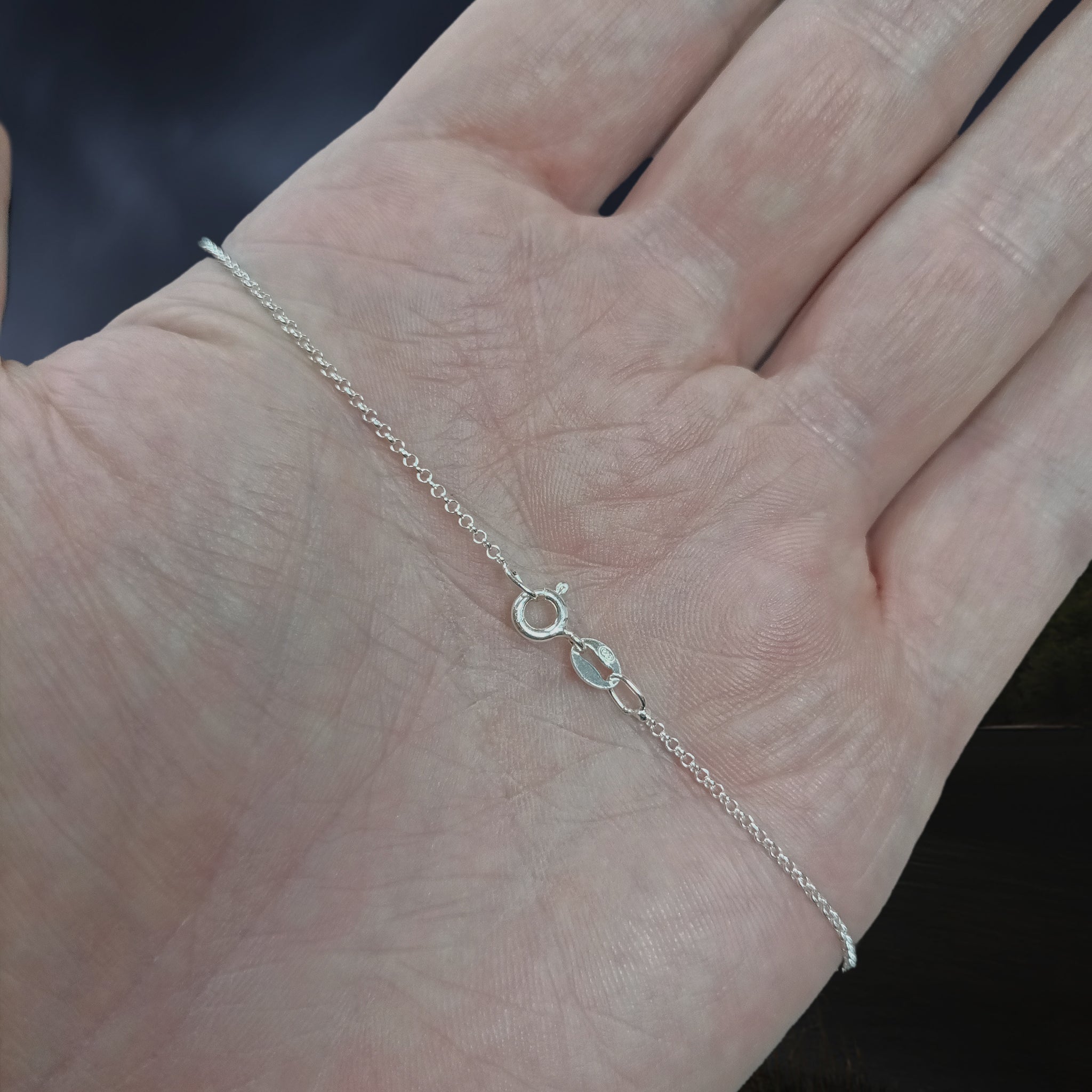 Slim Silver Anchor Chain on Hand