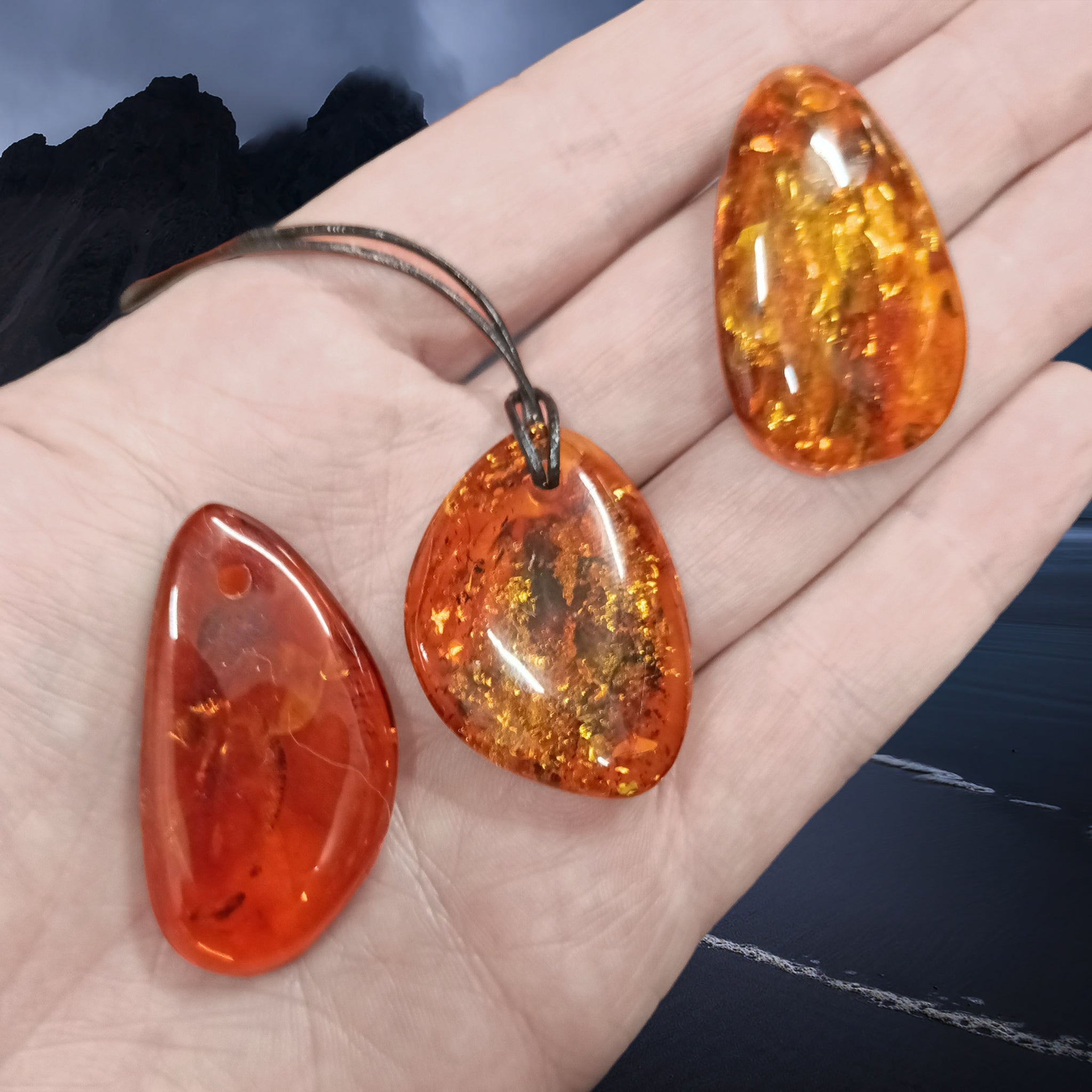 Large Amber Amulet Pendants on Hand - With or Without Leather Thong