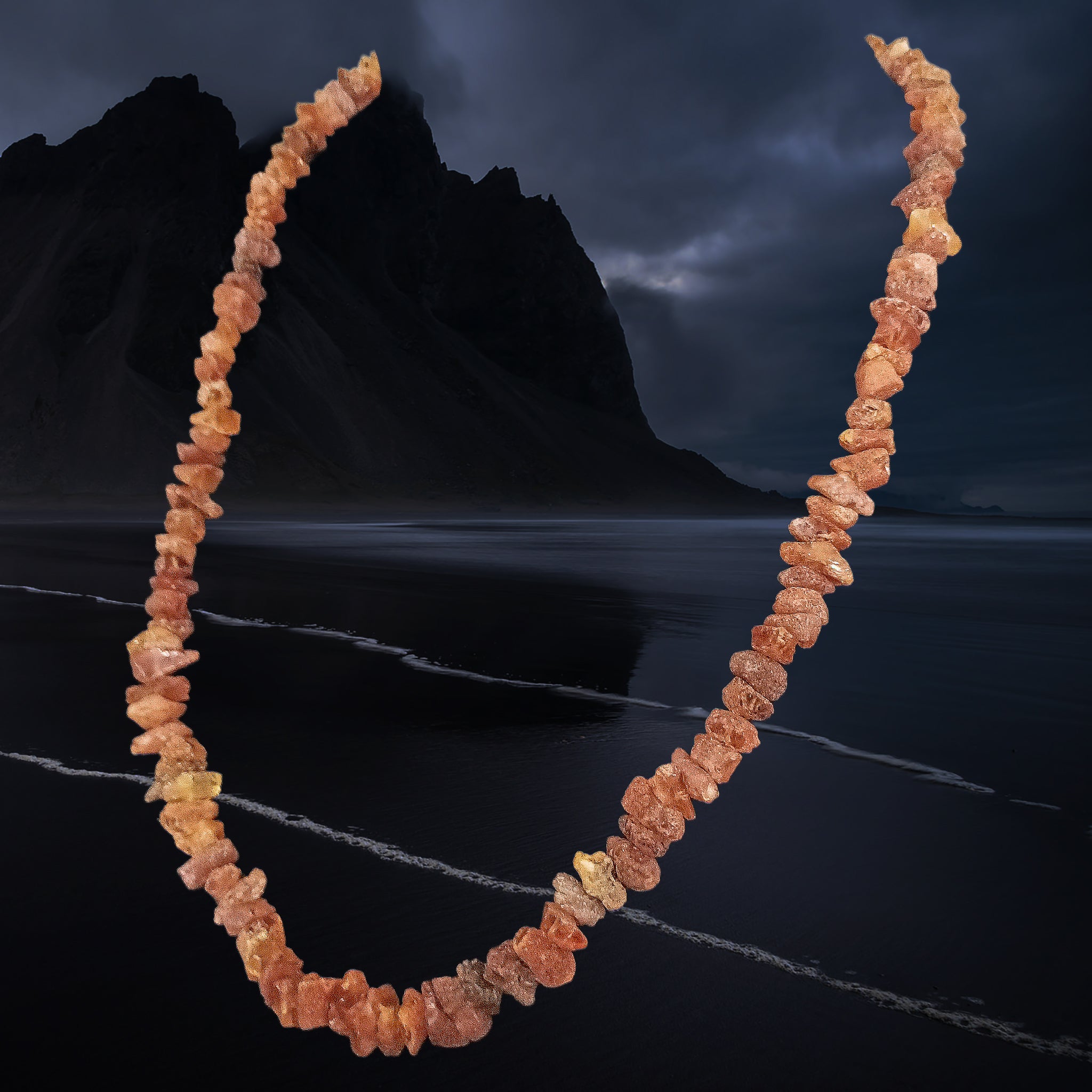 Amber Viking Necklace, Made From Unpolished Raw Amber Chips - Angle View