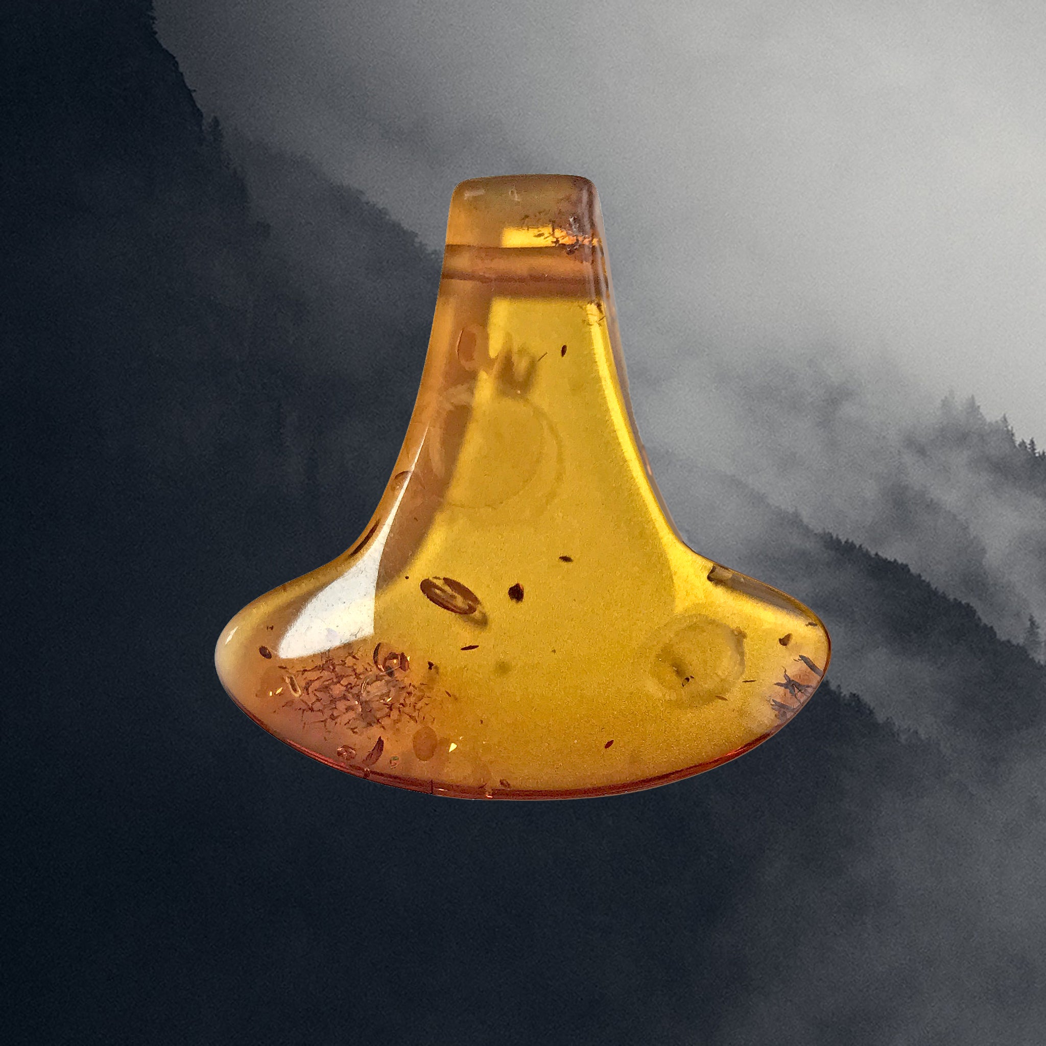 Hand-Cut & Polished Amber Thor's Hammer Viking Pendant - Large Size Example