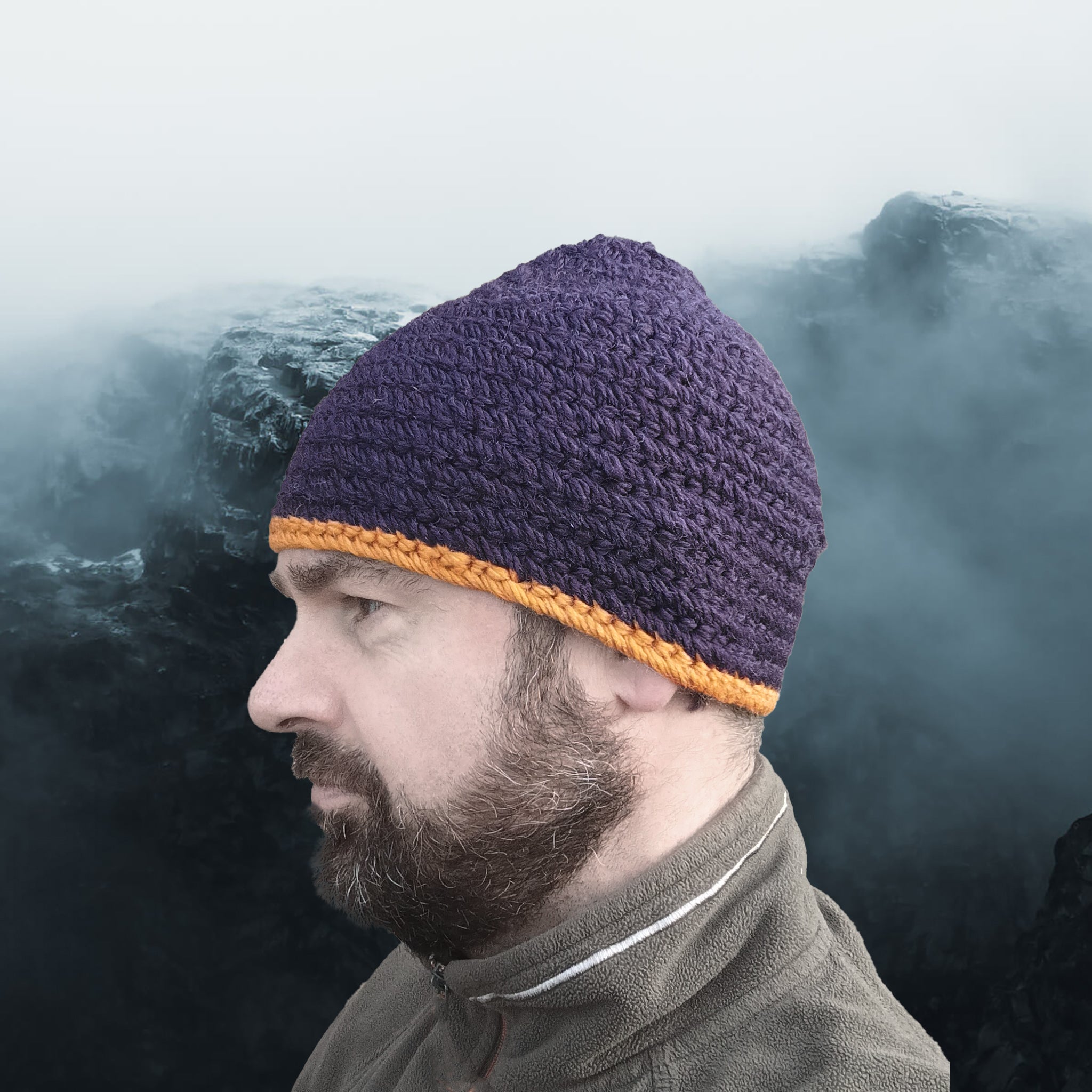 Wool Viking Nalbinding Hat - Purple with Orange Band