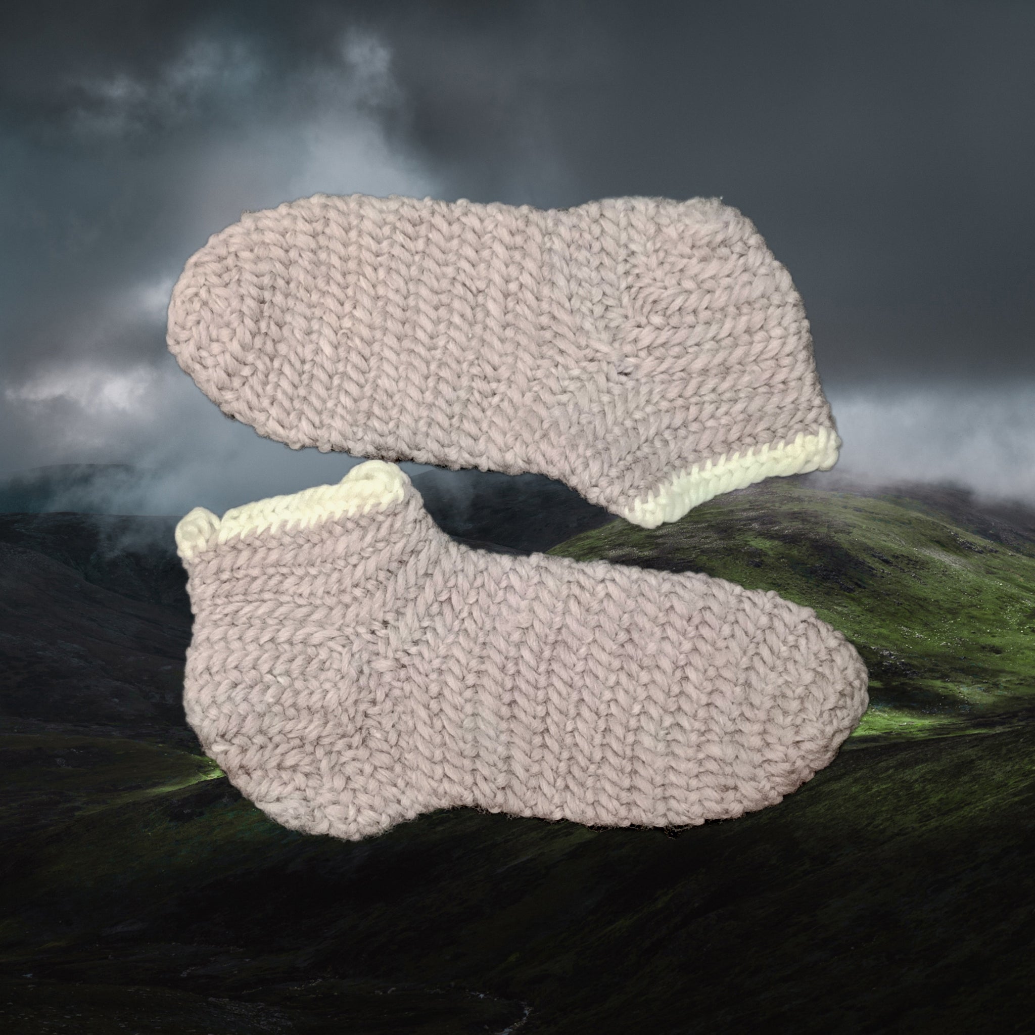 Wool Viking Nalbinding Socks made from Light Grey Wool with White Wool Tops