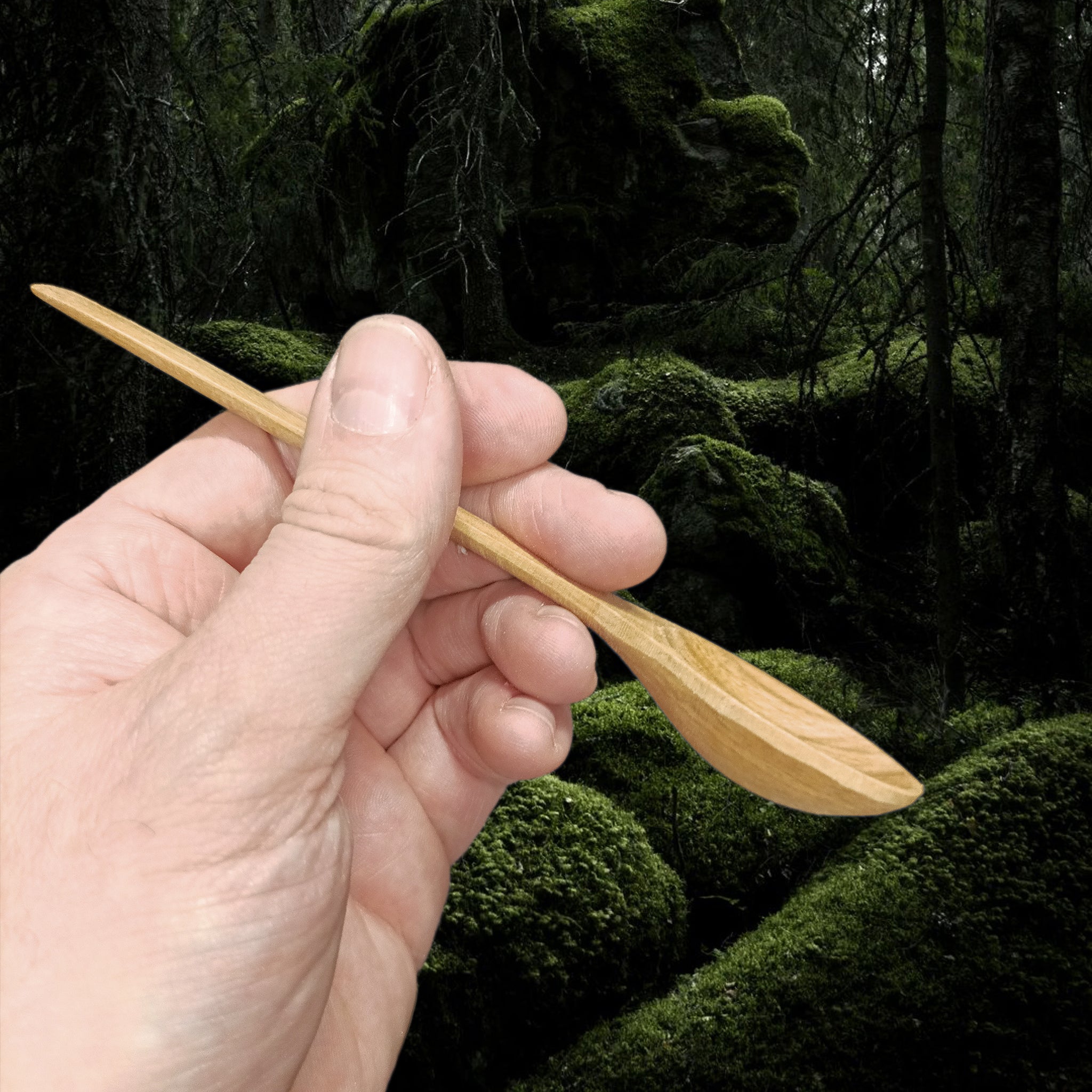 Cherry Wood Viking / Medieval Spoon in Hand - Side View