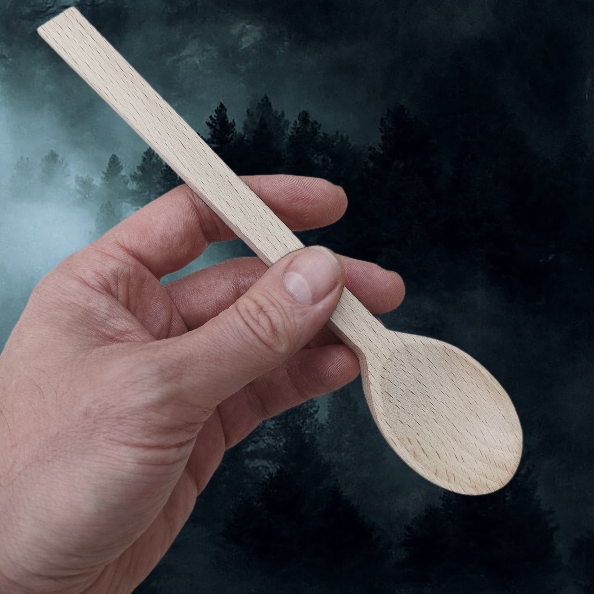 Large Wooden Viking / Medieval Spoon in Hand - Full View