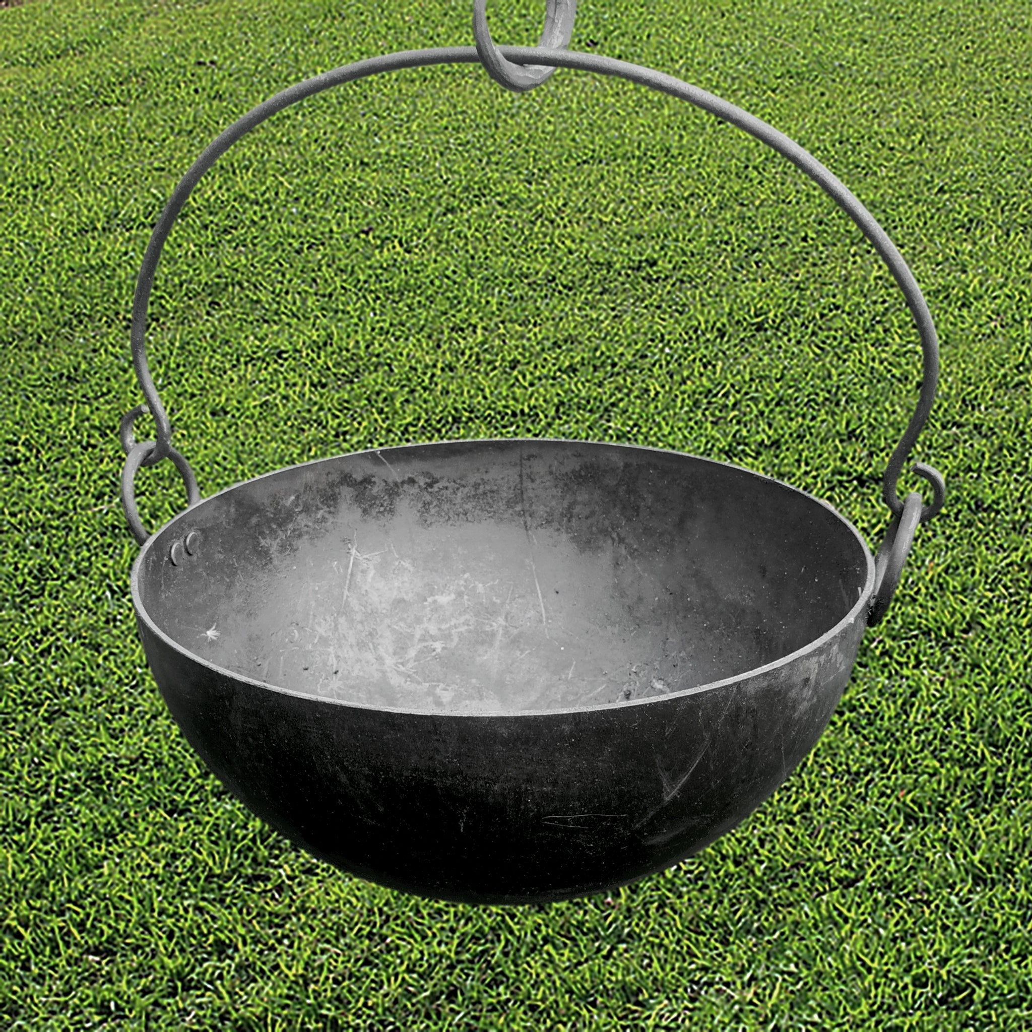 Handmade Steel Cauldron / Cooking Pot with Hand-Forged Iron Handle