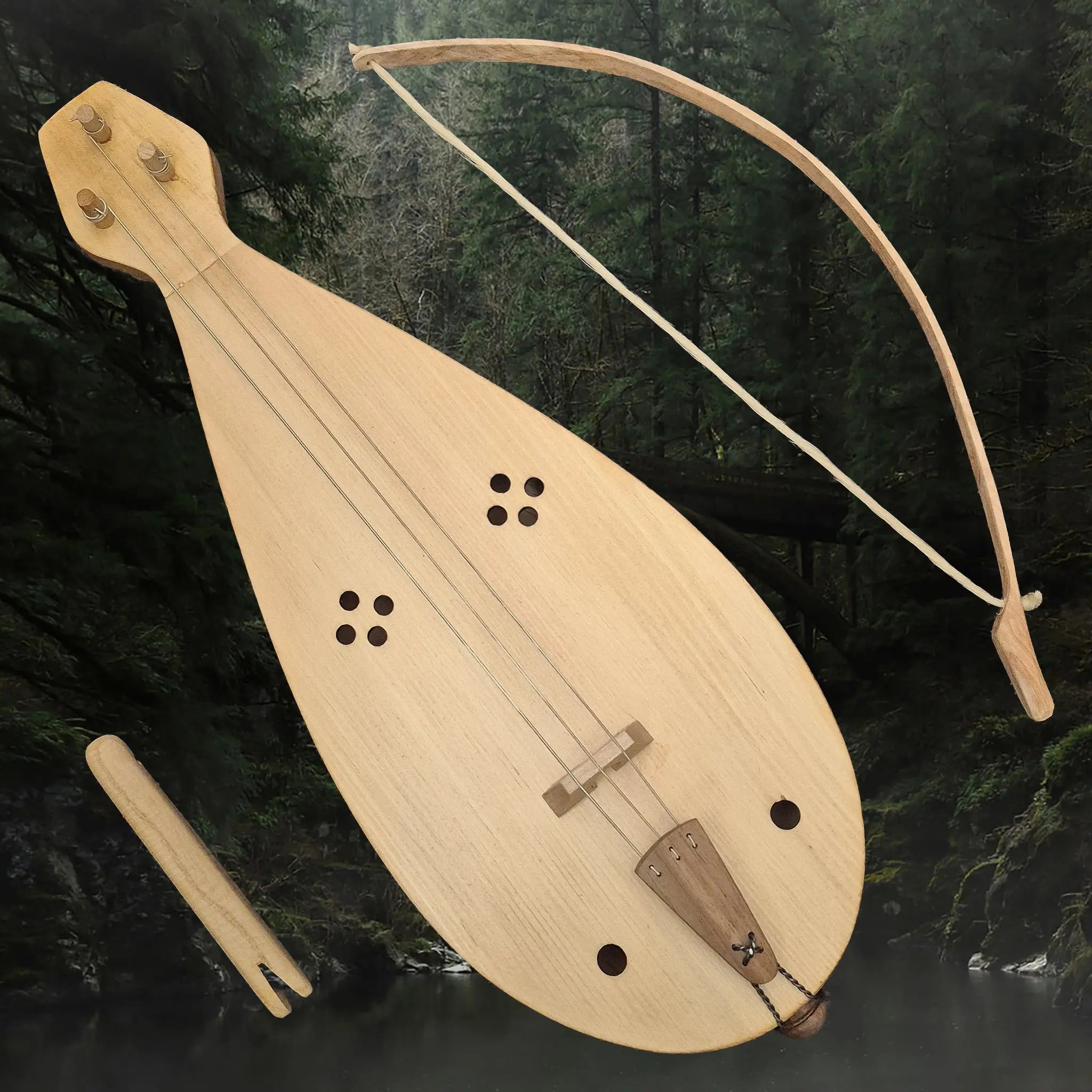 Authentic Viking Age Handmade Rebec Replica with Ash Bow and Tuning Fork